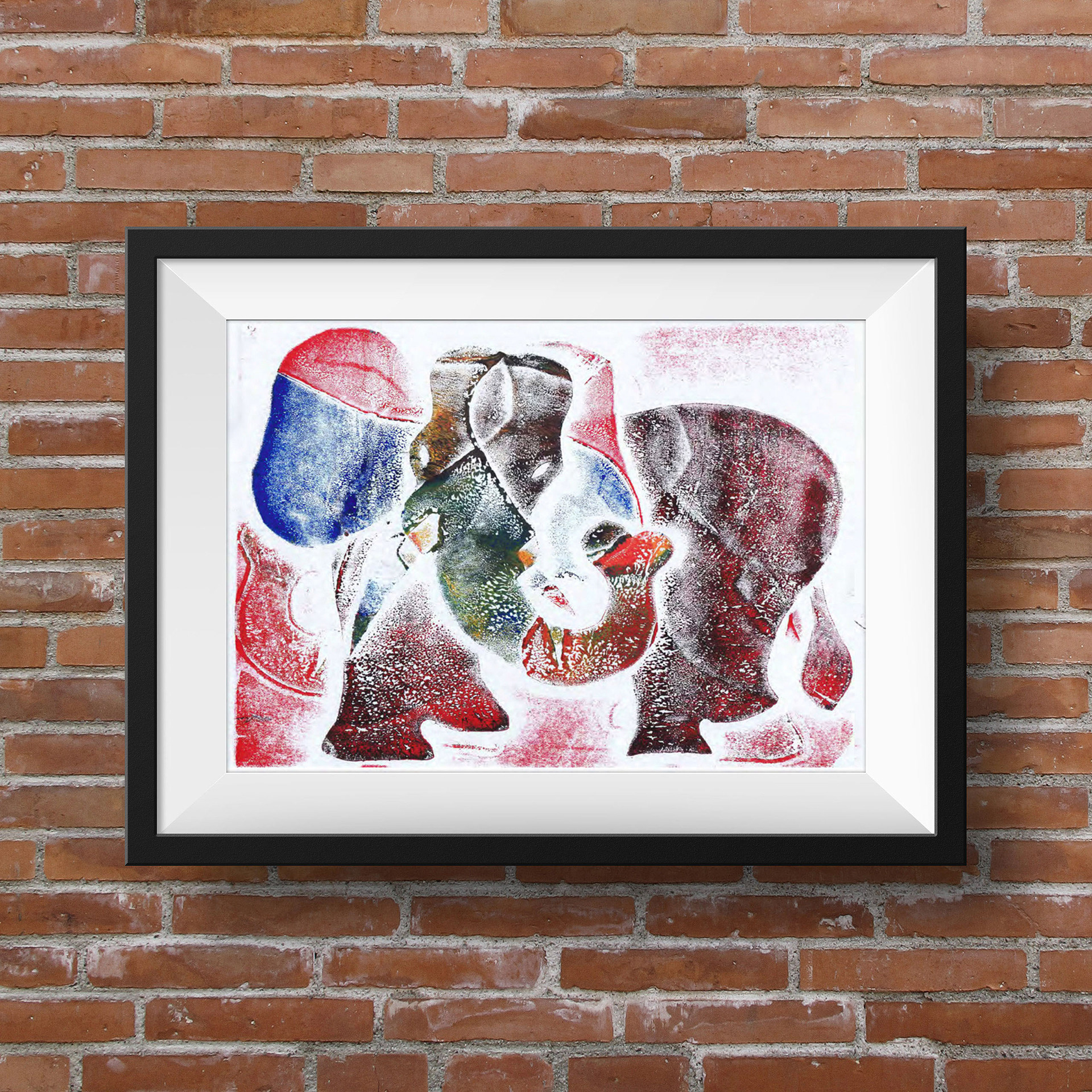 Mechanical Animal | Stencil Print hanging on brick wall
