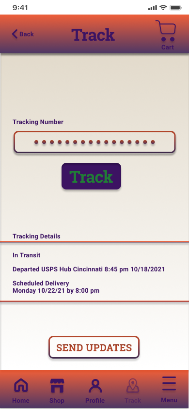 Mockup of Tracking screen