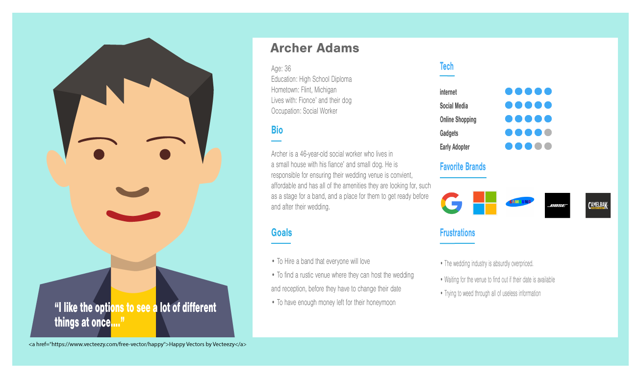 User persona Archer Adams with image of Archer