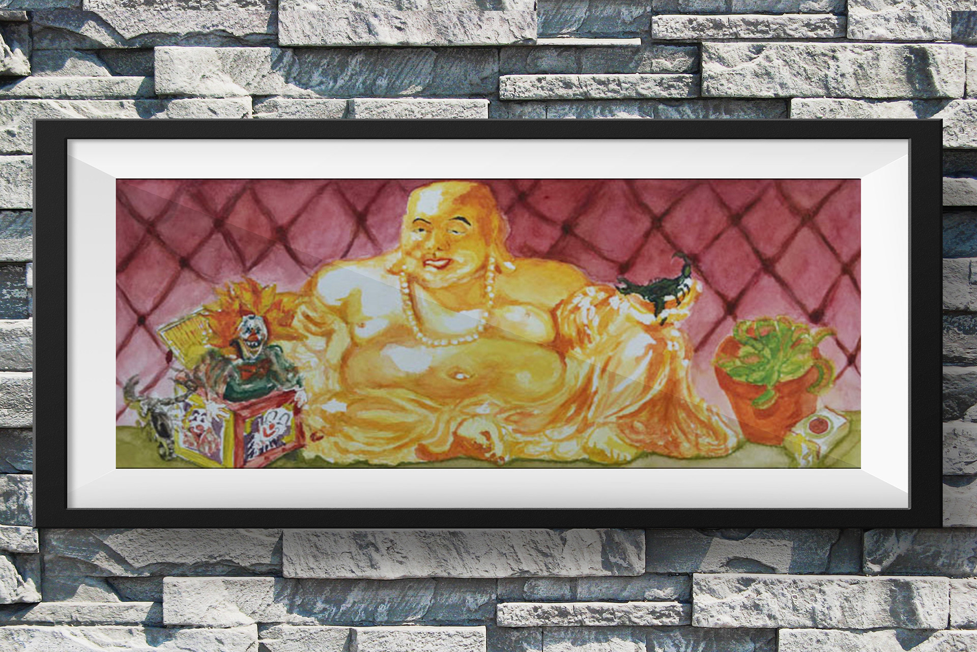 Ballentine's Blue Devils | Editorial Illustration "buddha" hanging on brick wall