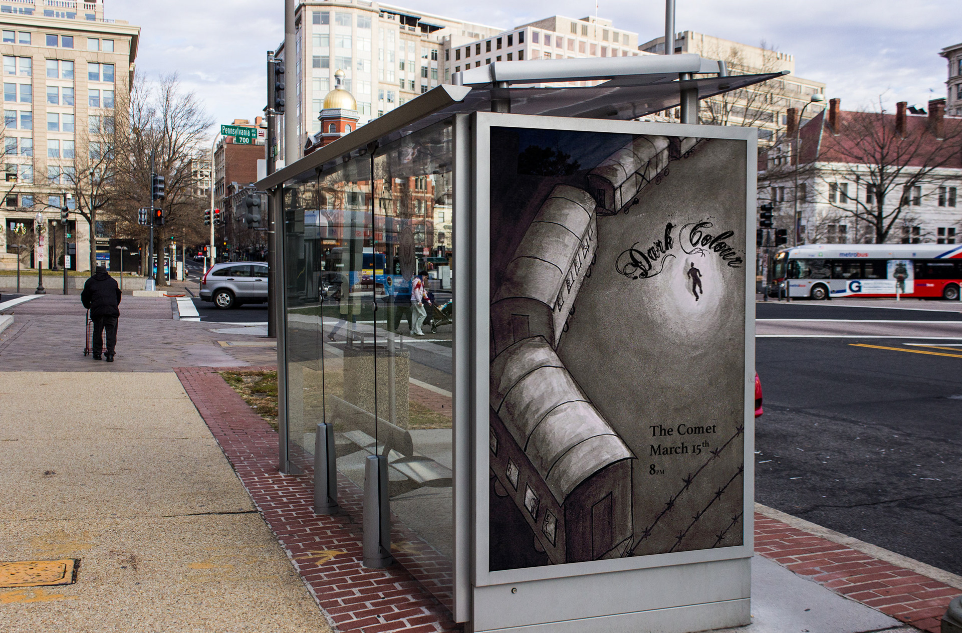 Dark Colour | Event Poster displayed on city bus stop