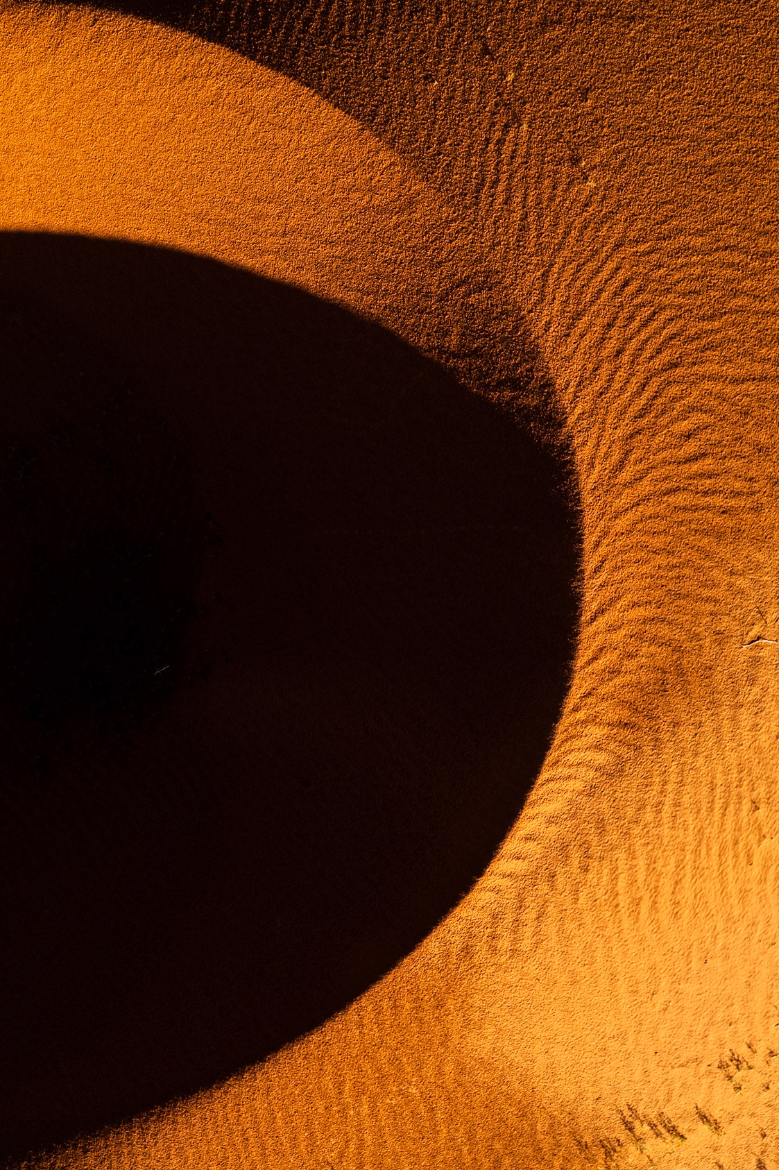An abstract aerial image of curves created by sunlight hiting sand dunes. This image was taken near Hanksville, Utah on October 7th, 2022.