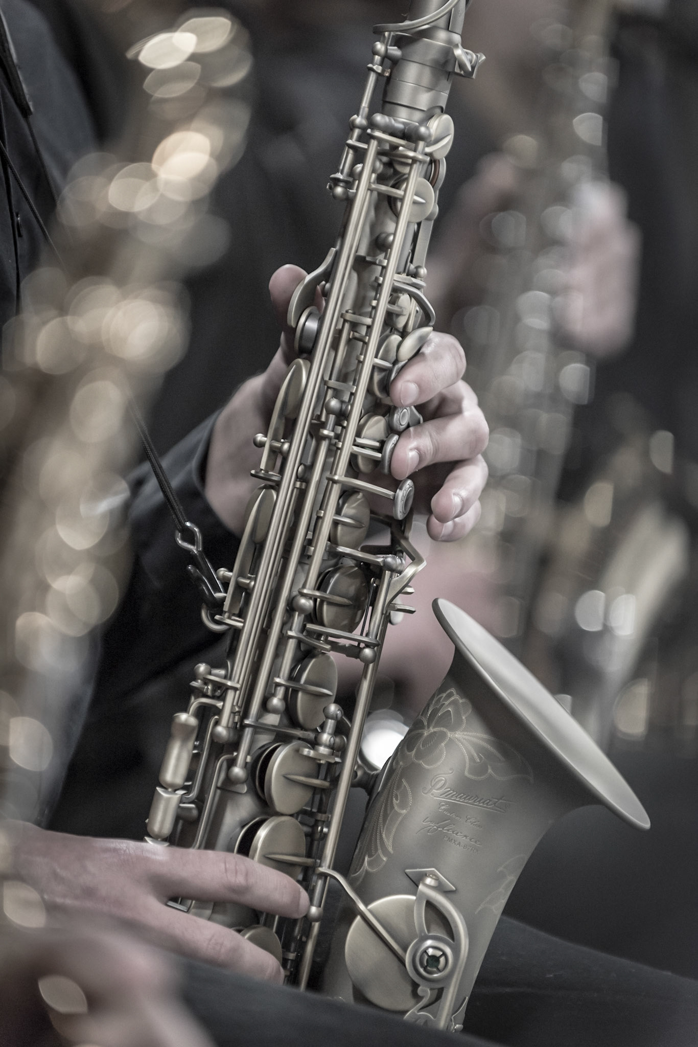 One of the saxophones in the Dripping Springs High School Jazz Orchestra playing during their annual "Evening of Jazz" fundraiser on February 23rd, 2017.