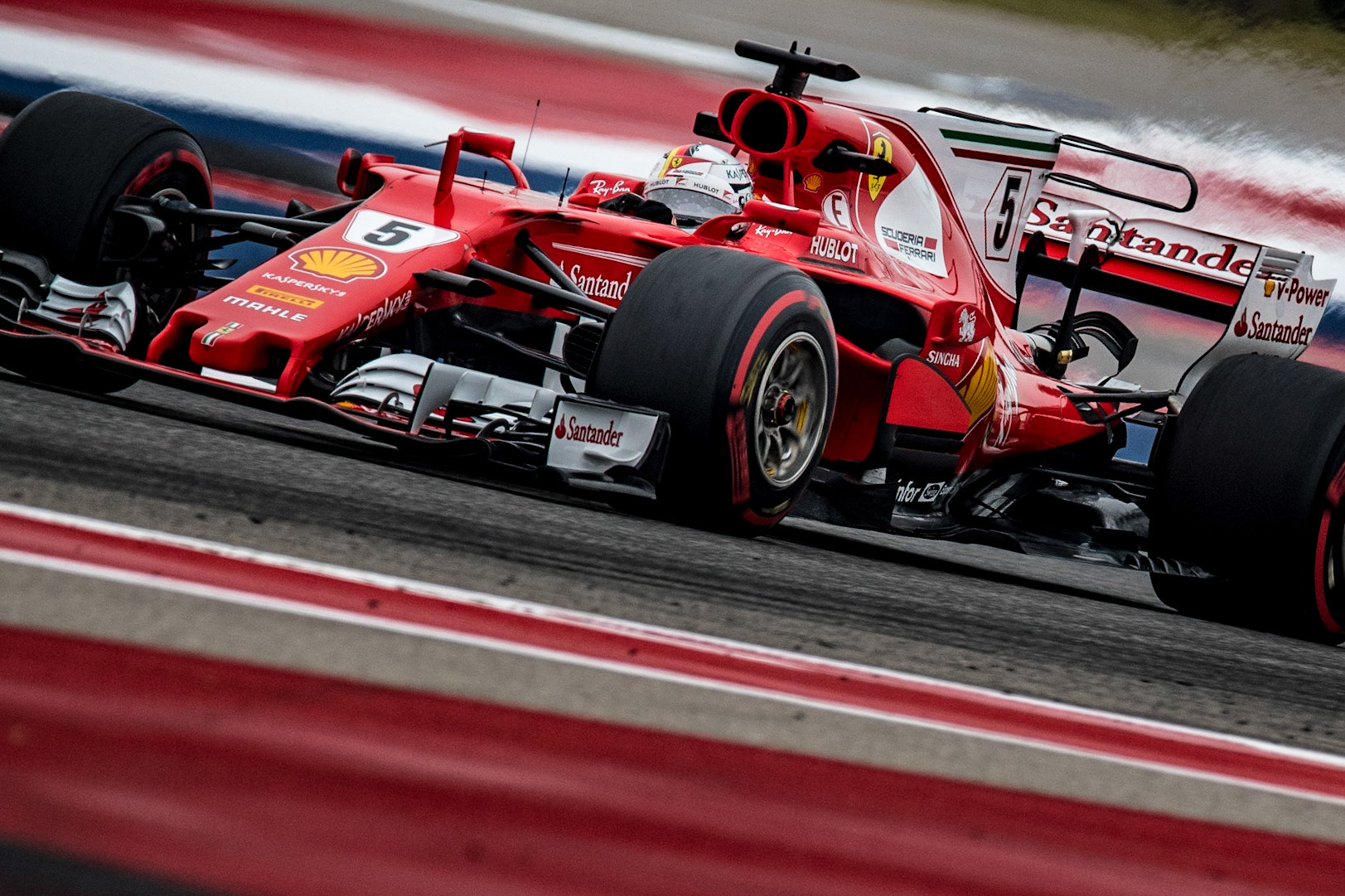 Sebastian Vettel of Ferrari on track at Circuit of the Americas, Austin during the first free practice session of United States Grand Prix weekend on October 20th, 2017.