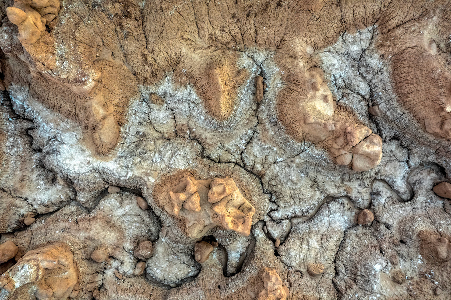 Another drone viewpoint I had fun playing with in Utah was the straight-down shot. Here's an example showing the exquisite erosion patterns produced by rain runoff at Goblin Valley State Park.