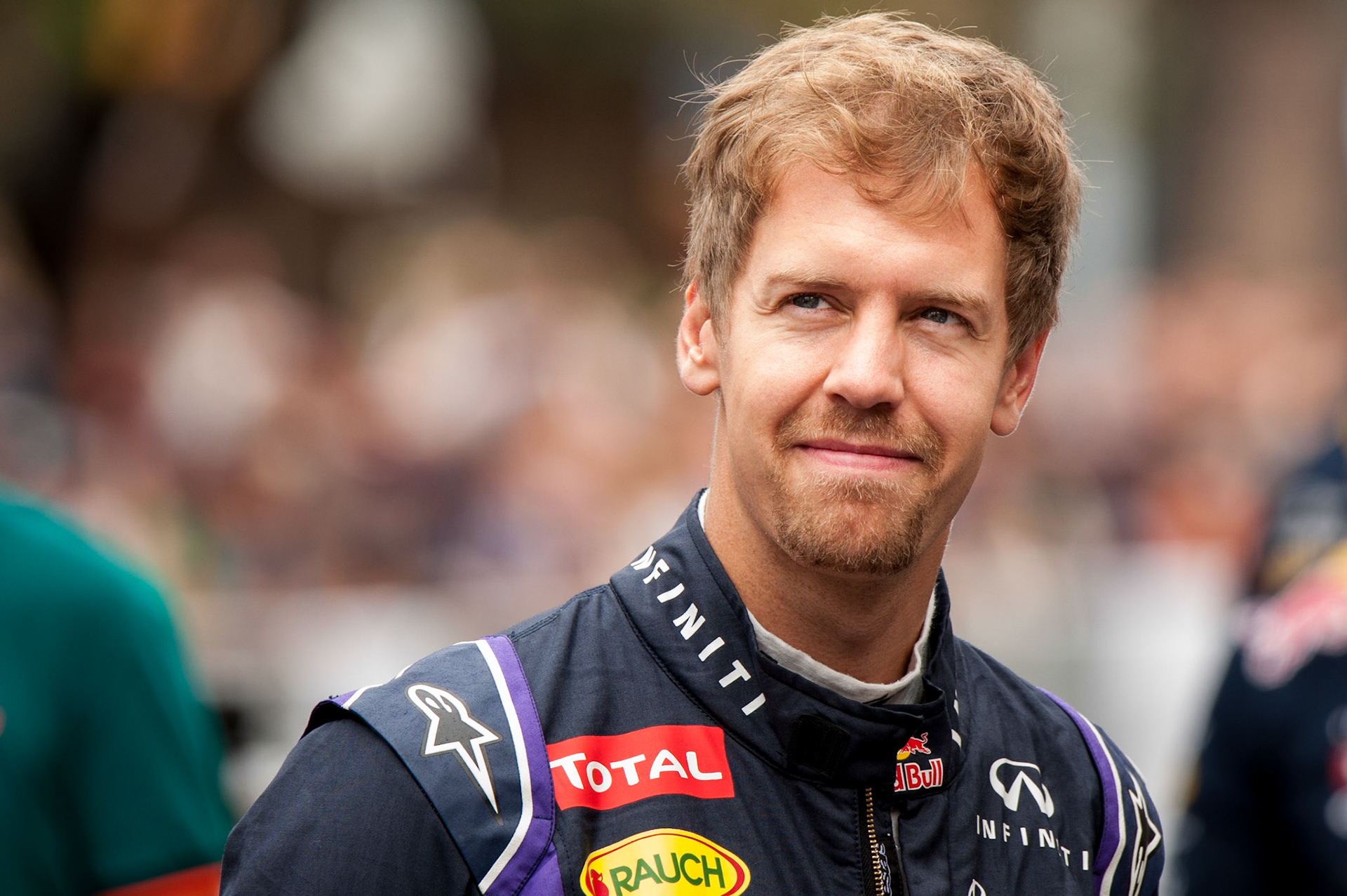 Reigning Formula 1 world champion, Sebastian Vettel, seen at a Red Bull/Infiniti demonstration on Congress Avenue in downtown Austin, Texas prior to the 2014 United States Grand Prix.
