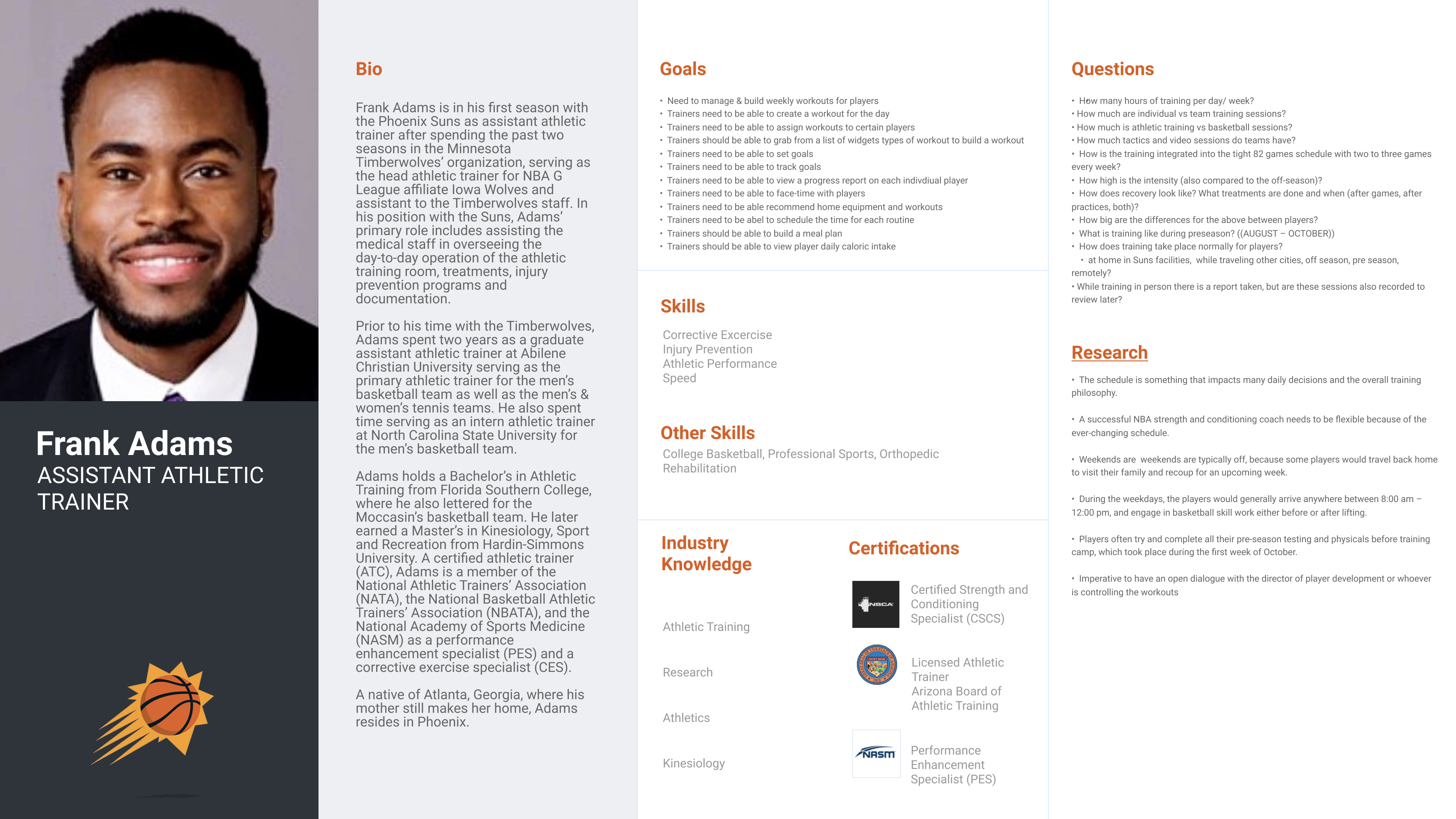 User Persona for Athletic Trainer