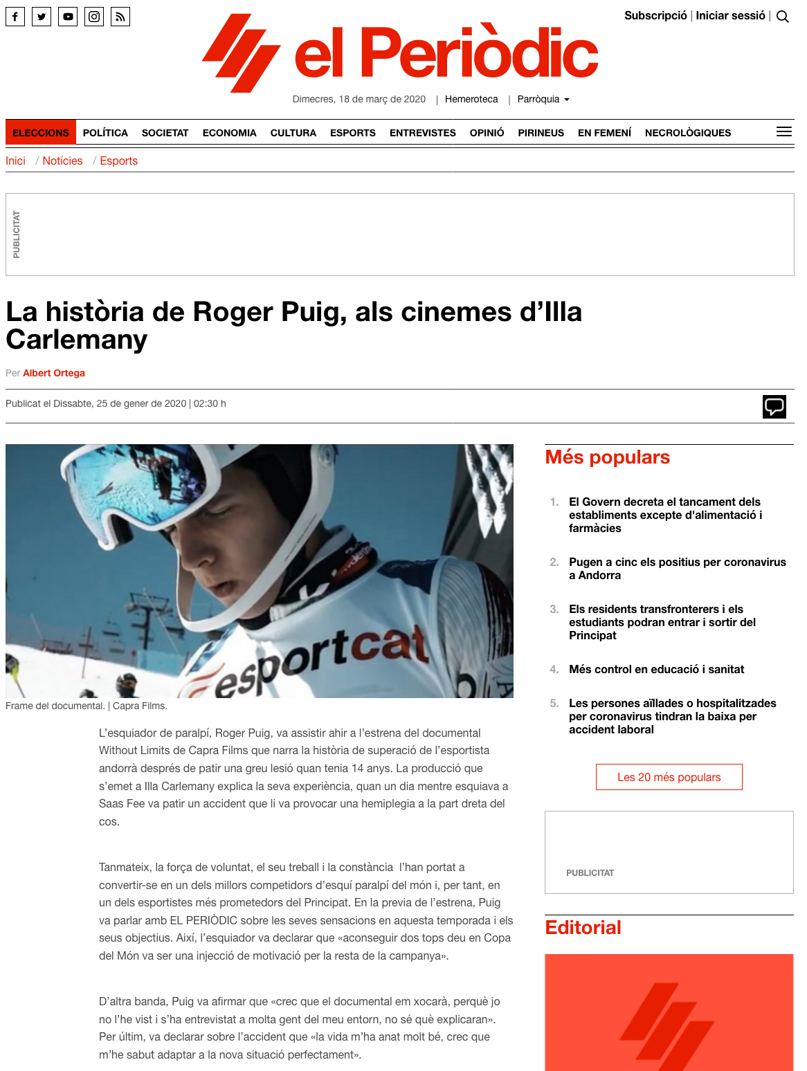 Article per part d'el Periòdic d'Andorra