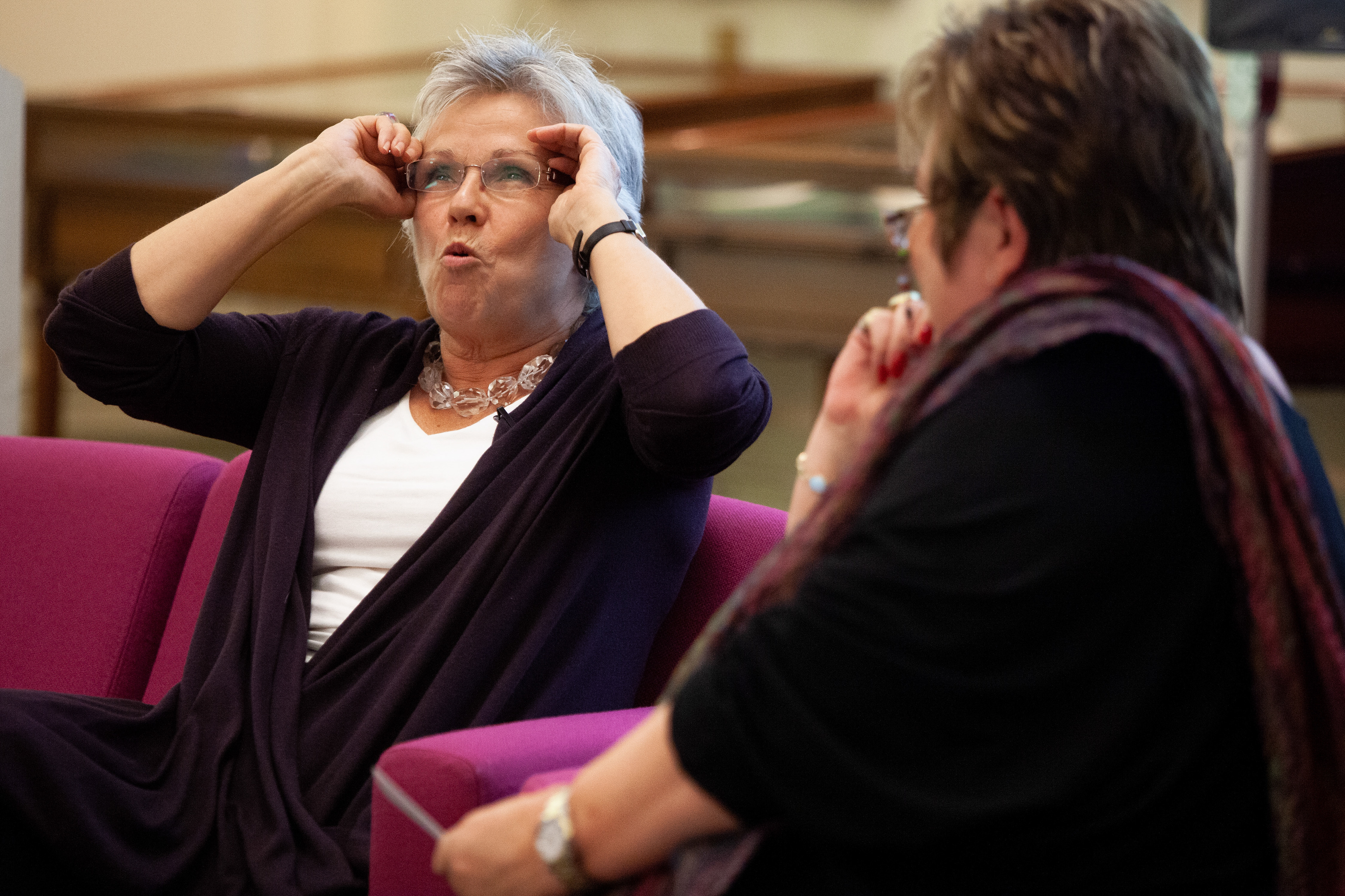 Juli Walters being interviewed by Jenni Murray at a charity event, London