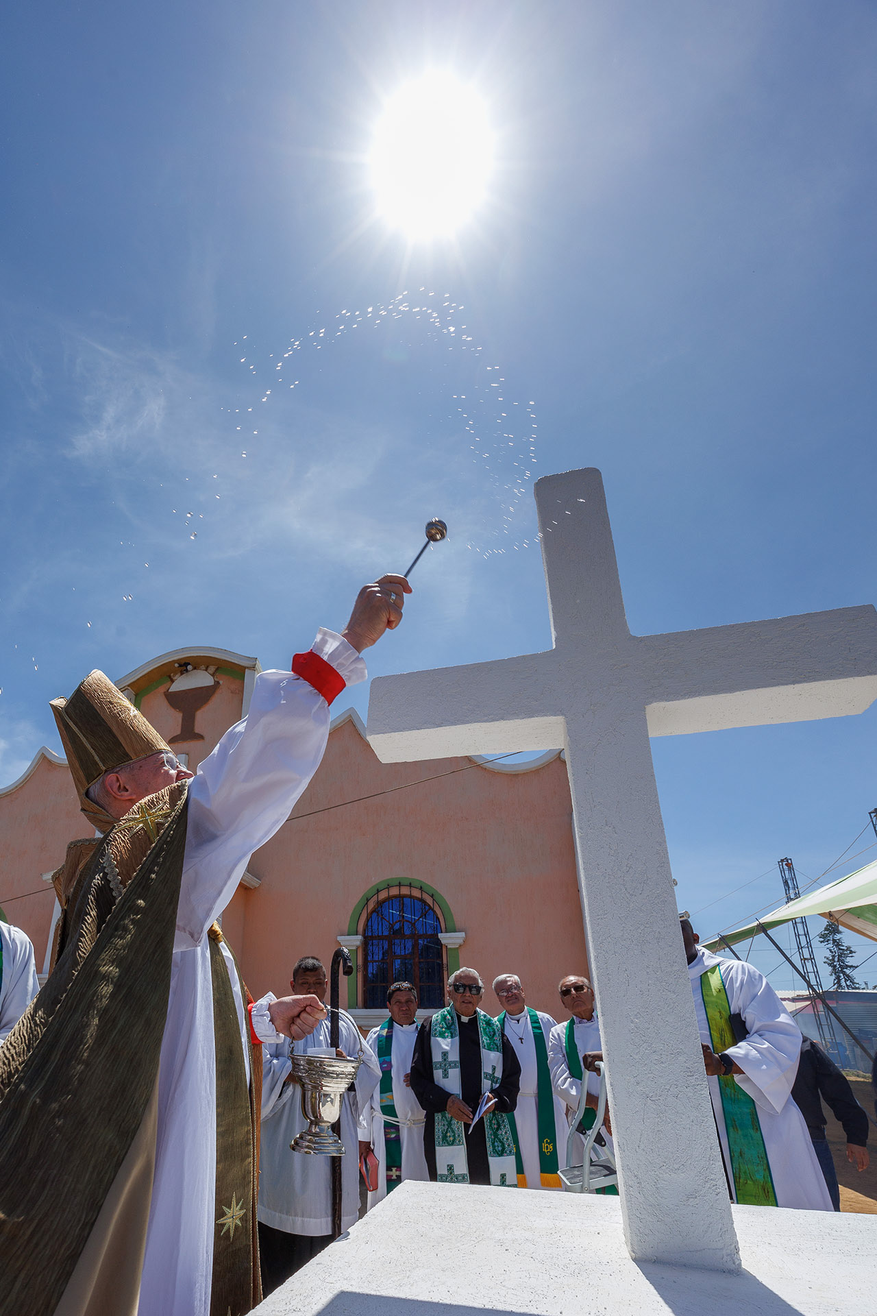 The Archbishop of Canterbury blesses a cross at a rural church in Guatemala