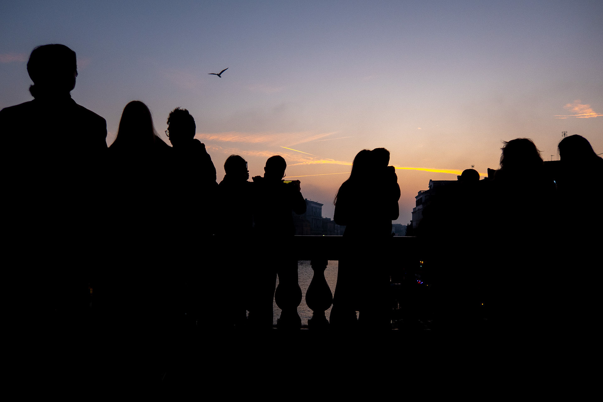 Dusk on the Rialto Bridge in Venice