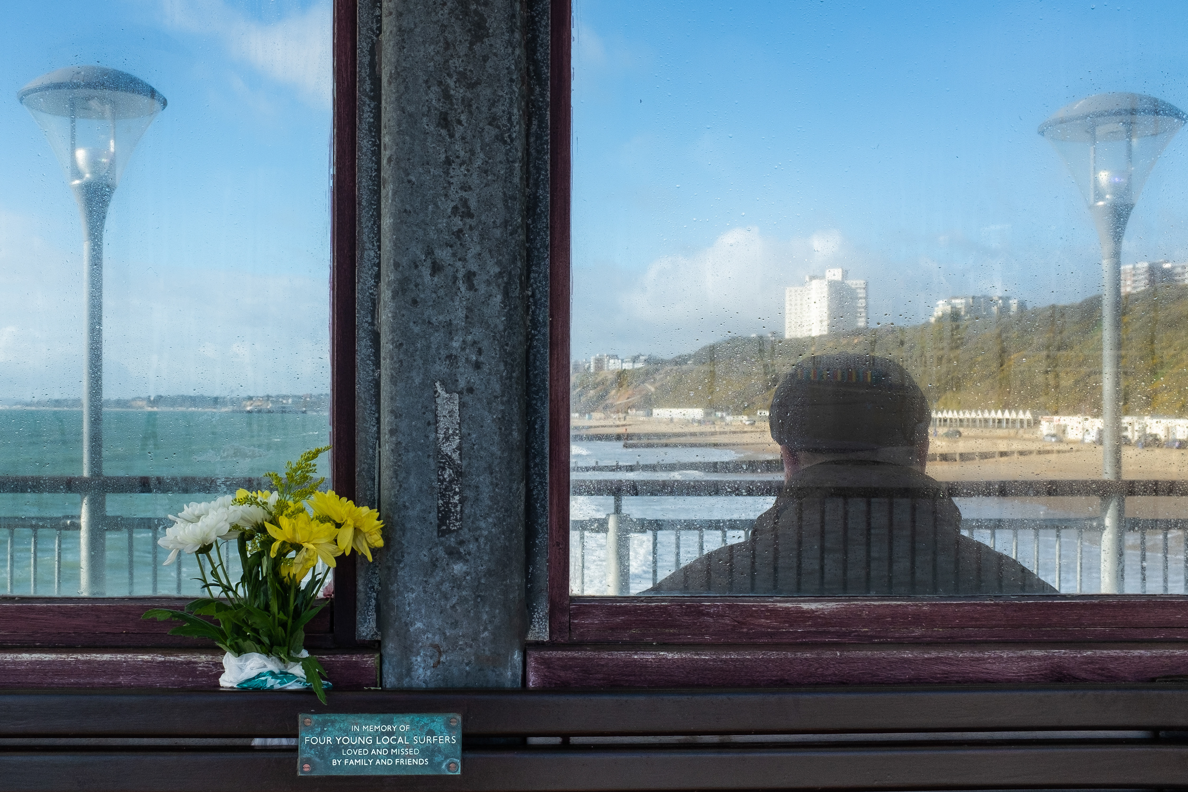 Memorial to surfers on the pier at Boscombe
