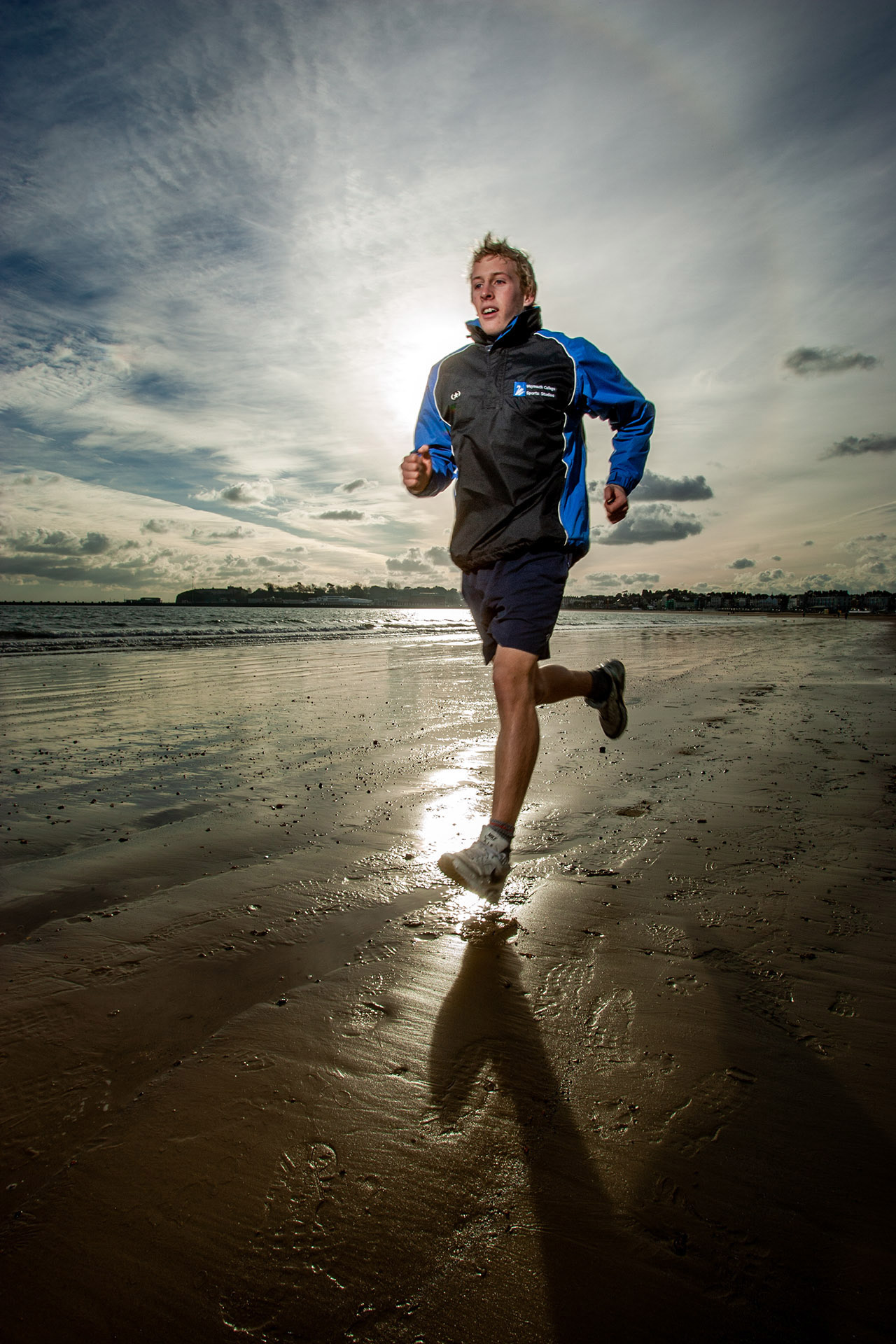 Niall Laming, training on Weymouth beach