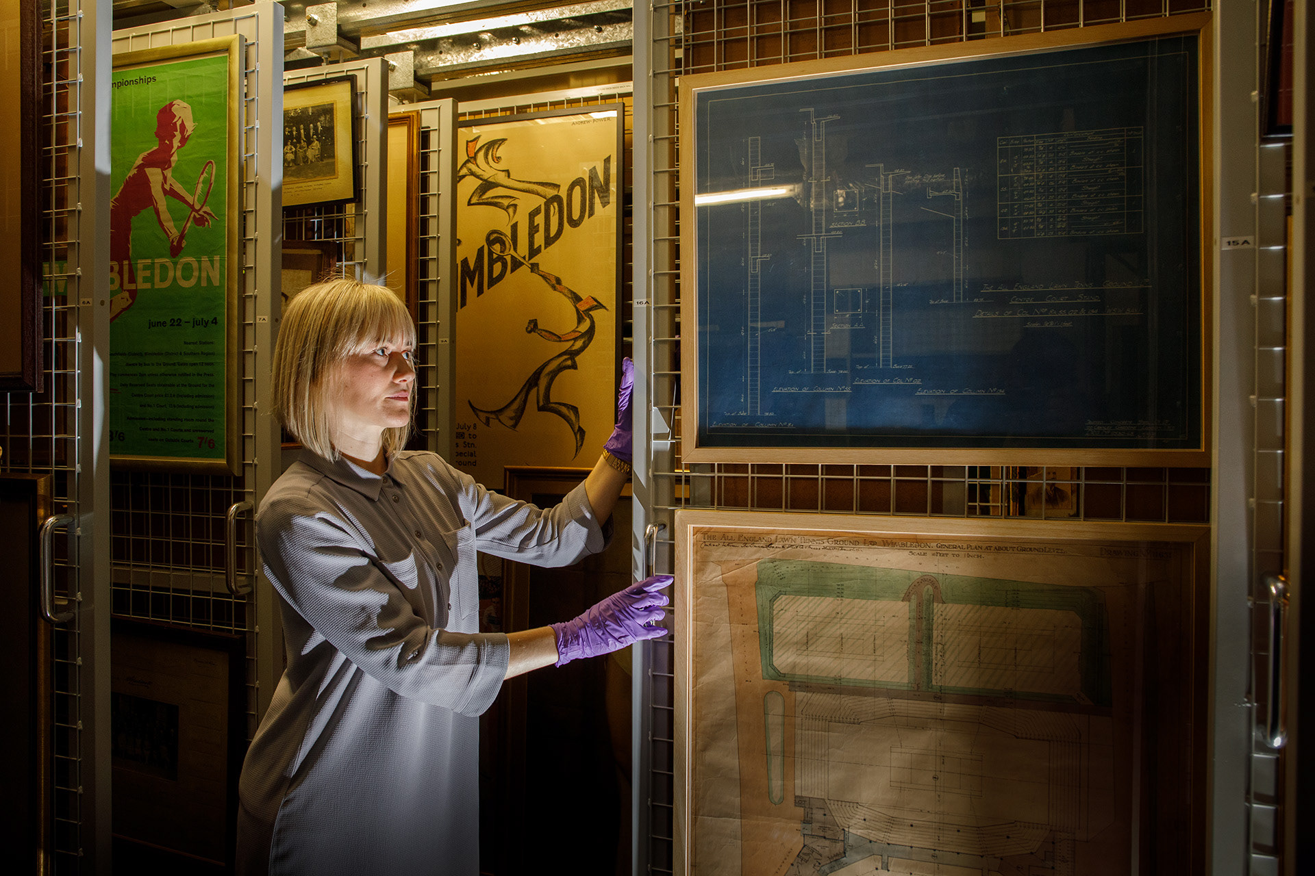 An archivist at work in the vaults of the Lawn Tennis Museum, Wimbledon