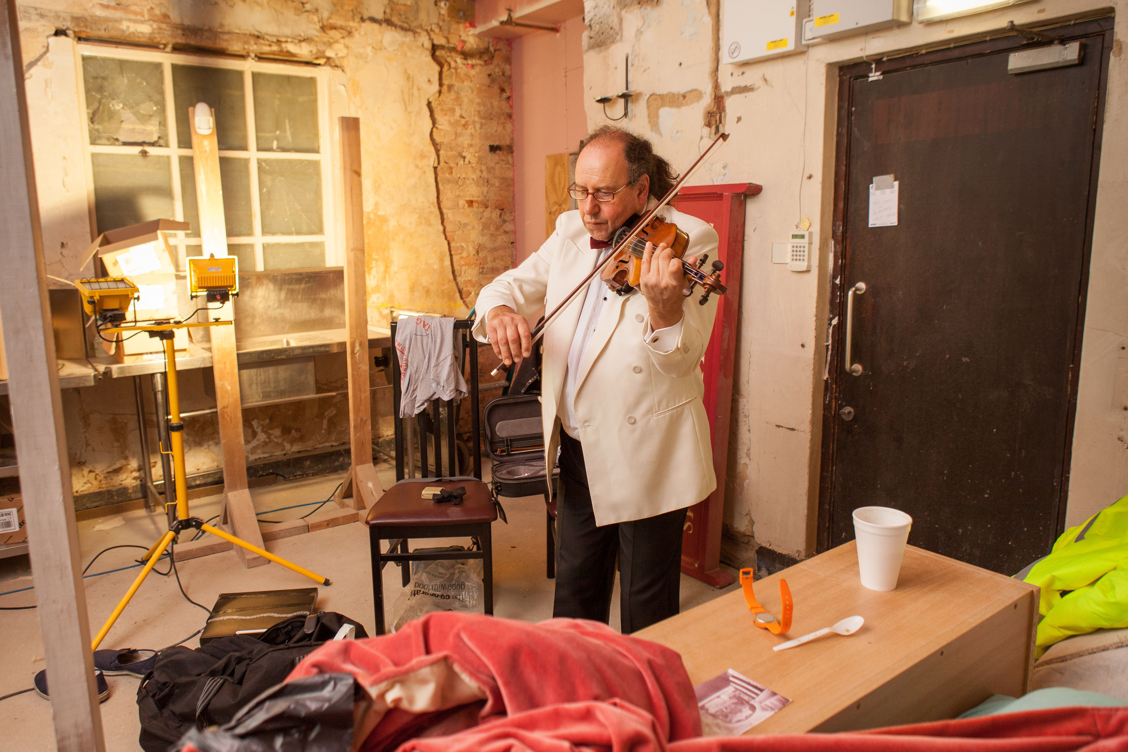 Violinist Jack Maguire warms up ahead of the Arts By The Sea Festival, Bournemouth