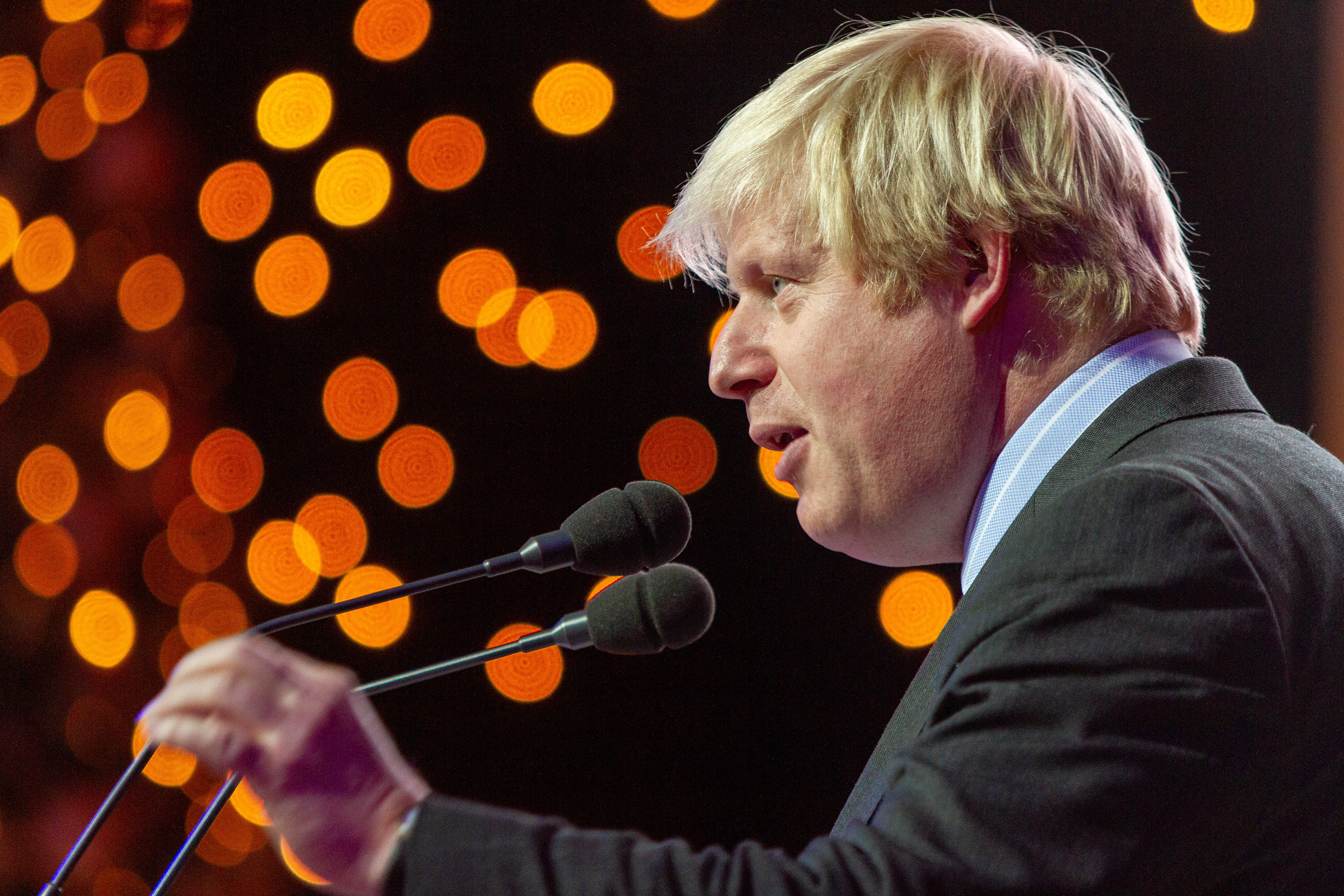 Boris Johnson addressing a business conference in London
