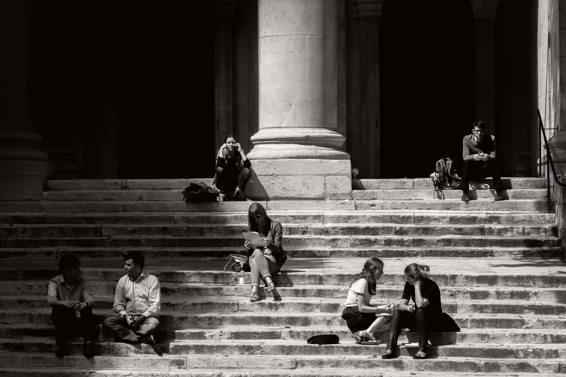 Lunchtime on the steps of St John's, Smith Square, London