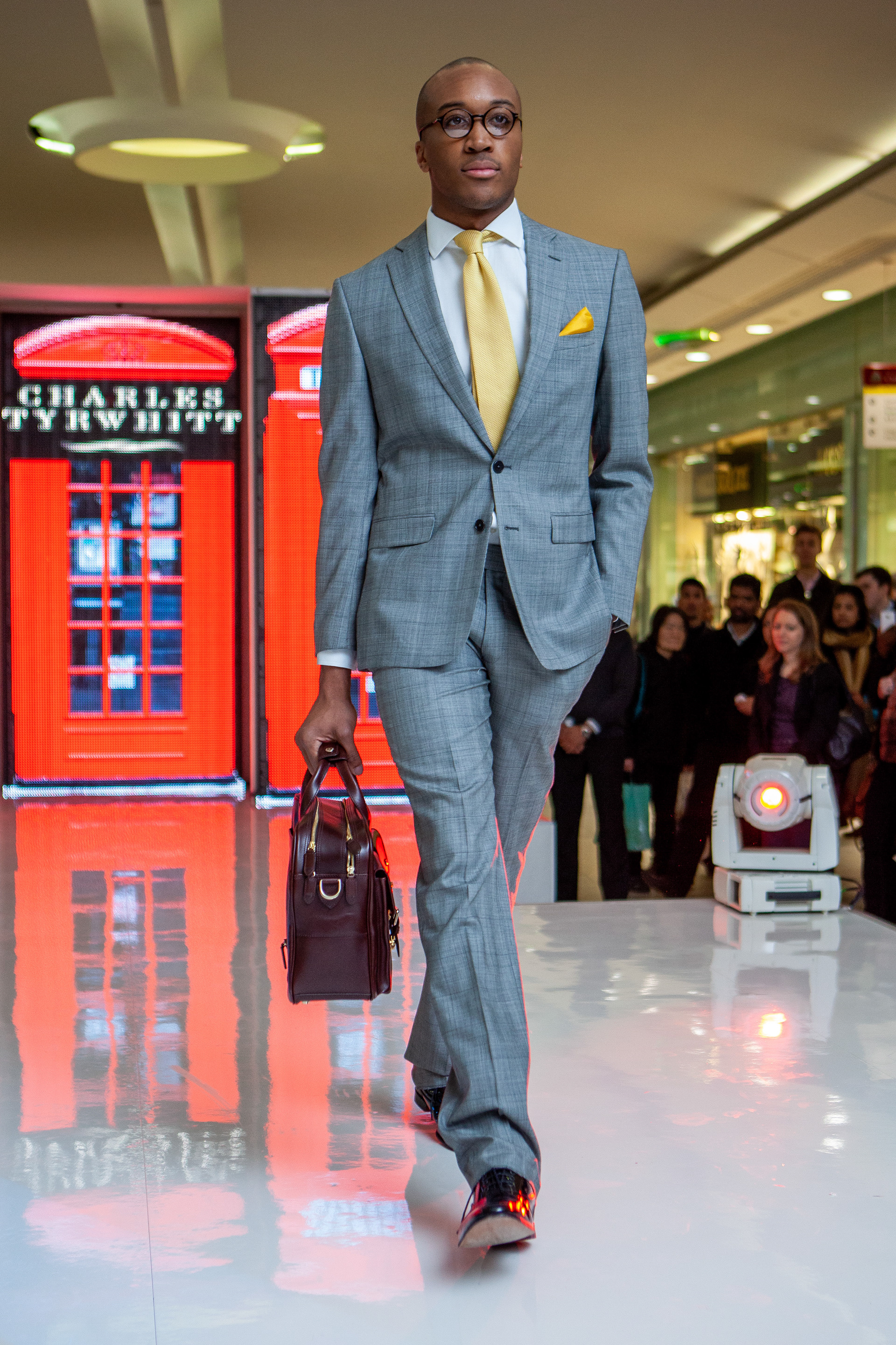 Charles Tyrwhitt model at a fashion show at Canary Wharf