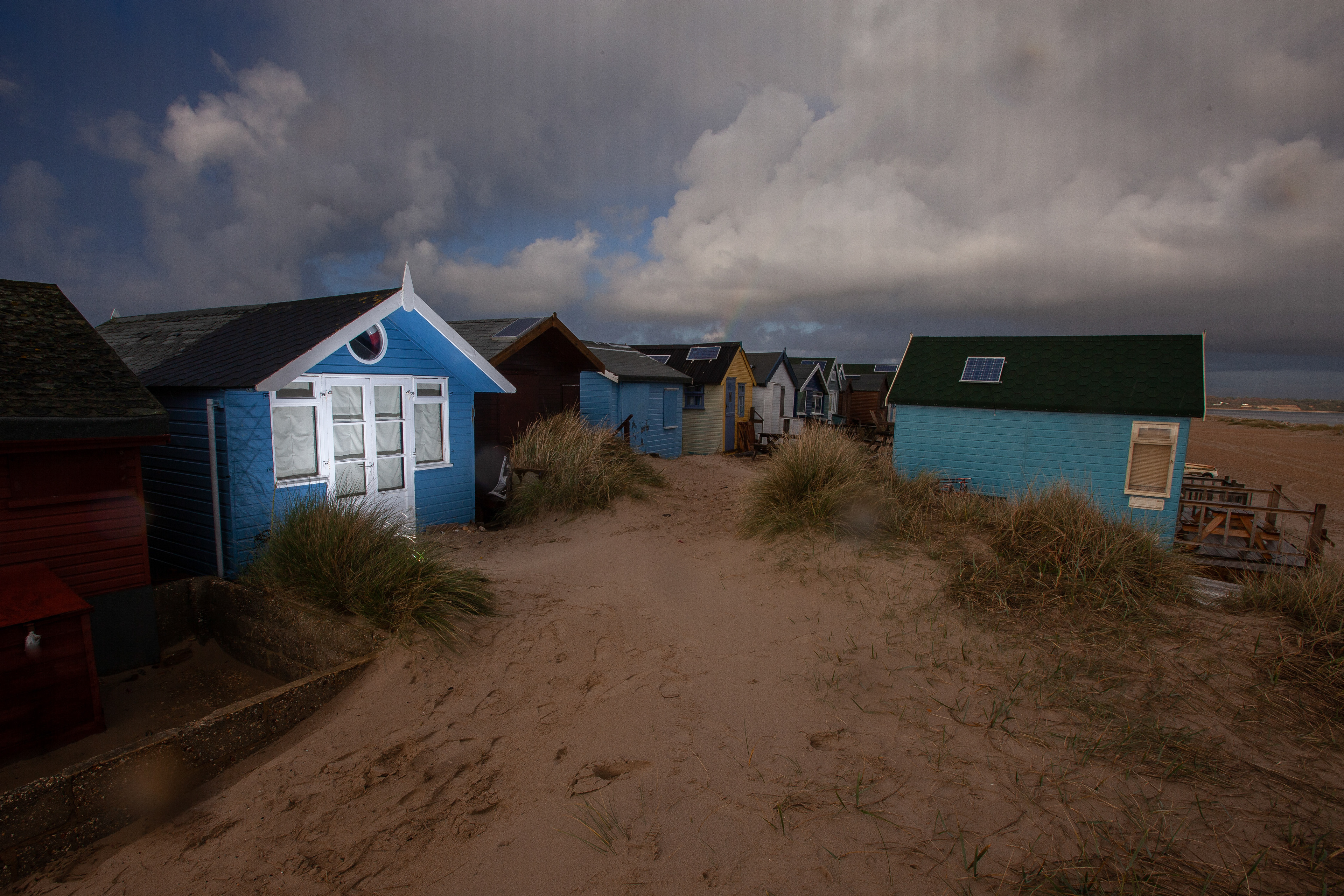 Beach huts on Mudeford Spit in Dorset