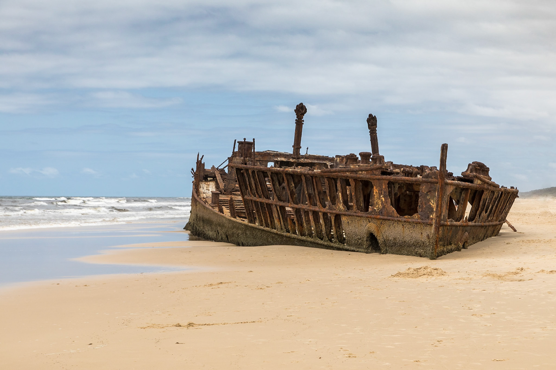 Remnants from the S.S. Maheno, wrecked on the beach in 1935.