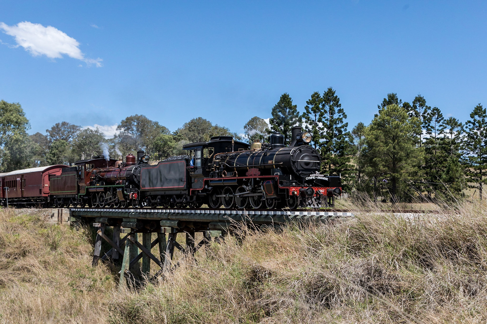 Steam Locomotives 967 &amp; 974 doubled for the run back towards Gympie.
