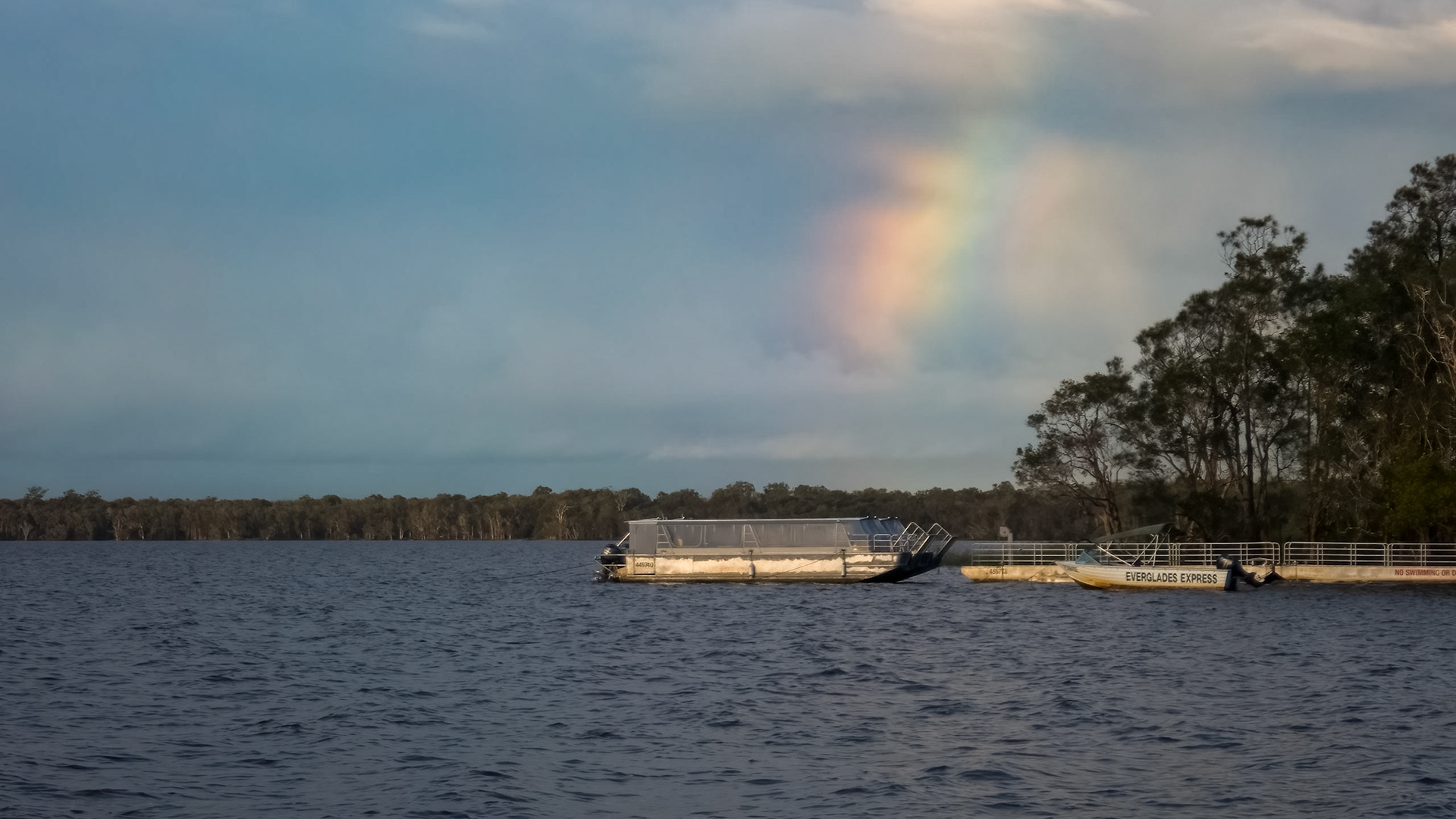 Rainbow over Lake Cootharaba at Habitat Noosa campsite