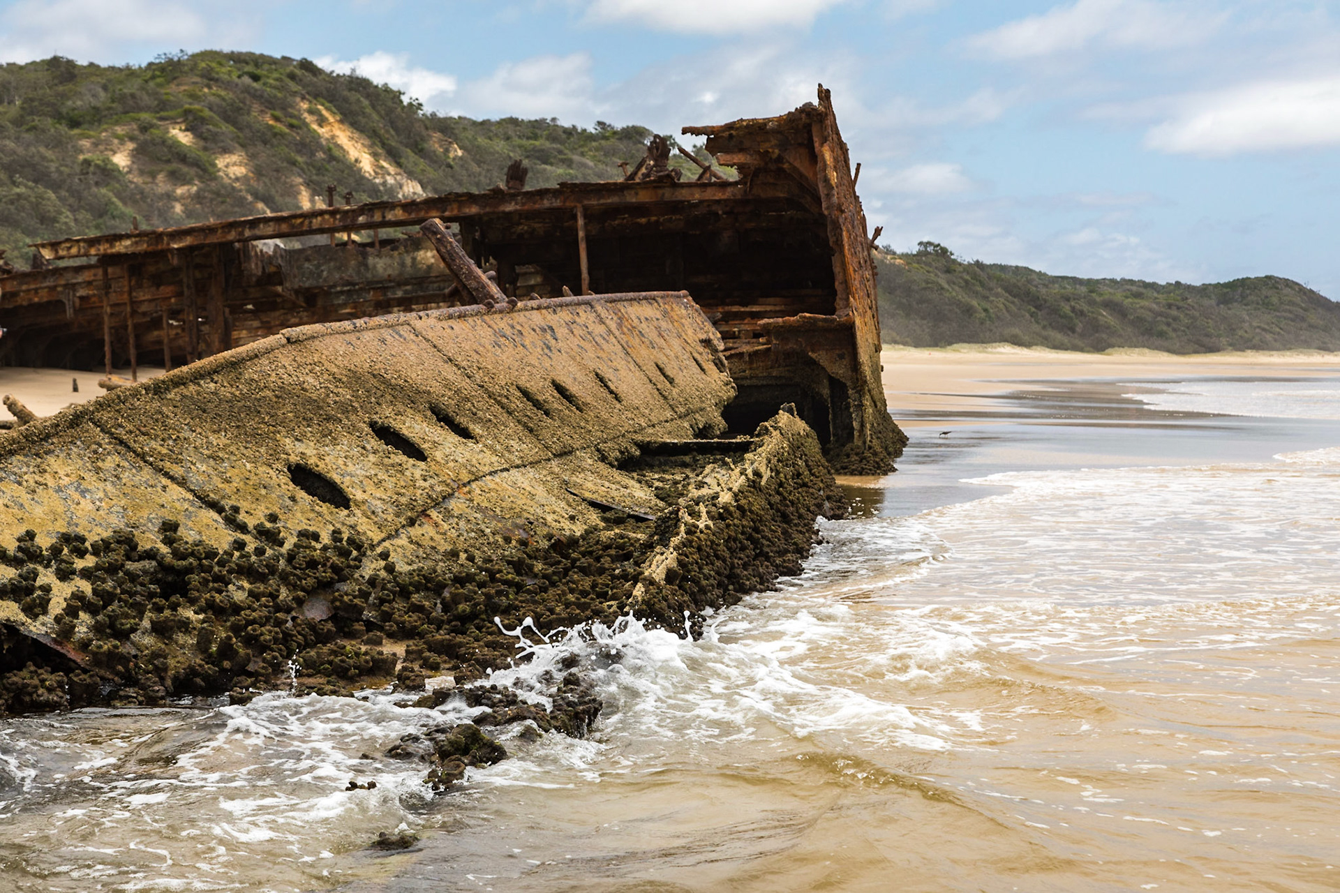 Remnants from the S.S. Maheno, wrecked on the beach in 1935.