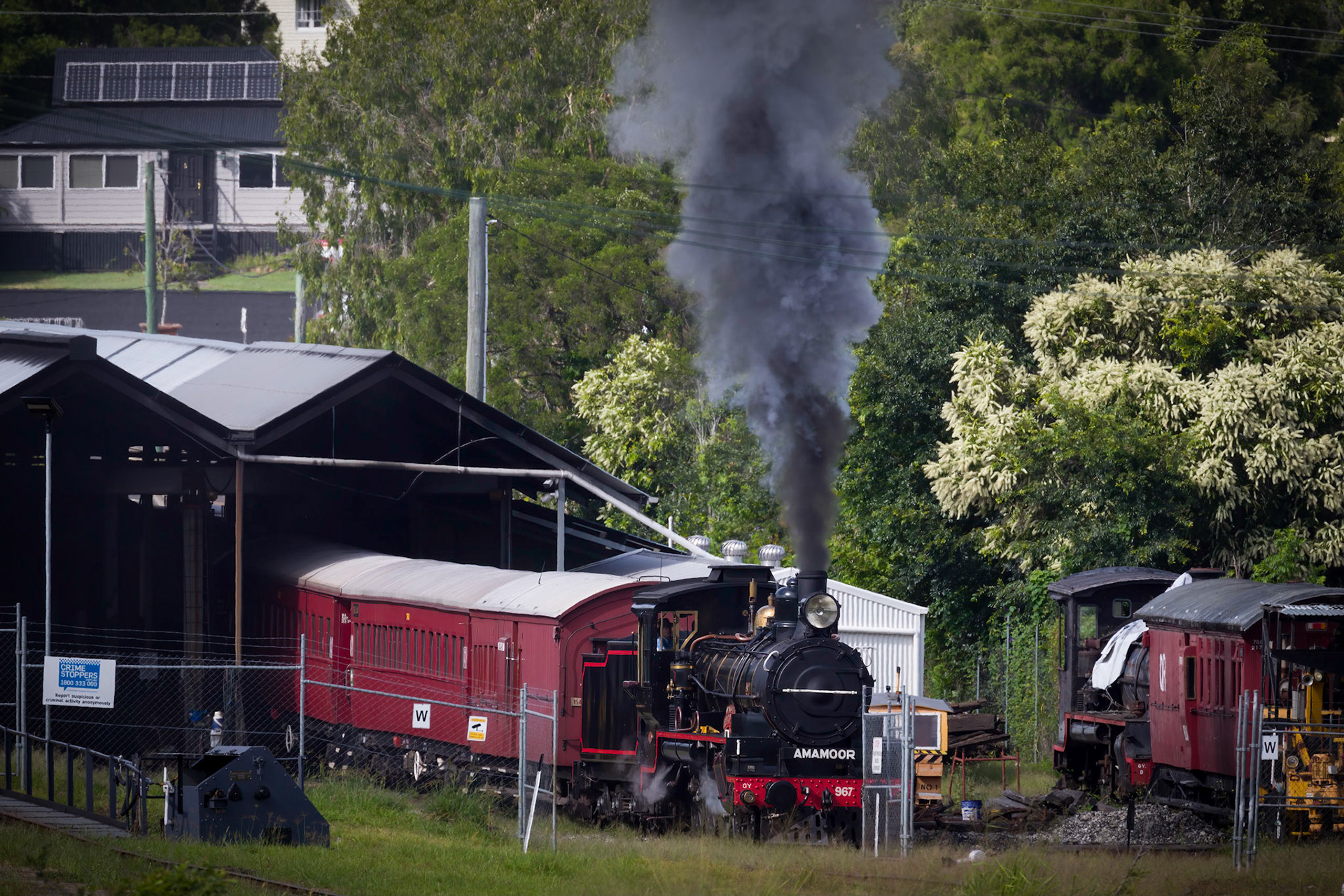 Pulling the train out of the shed.