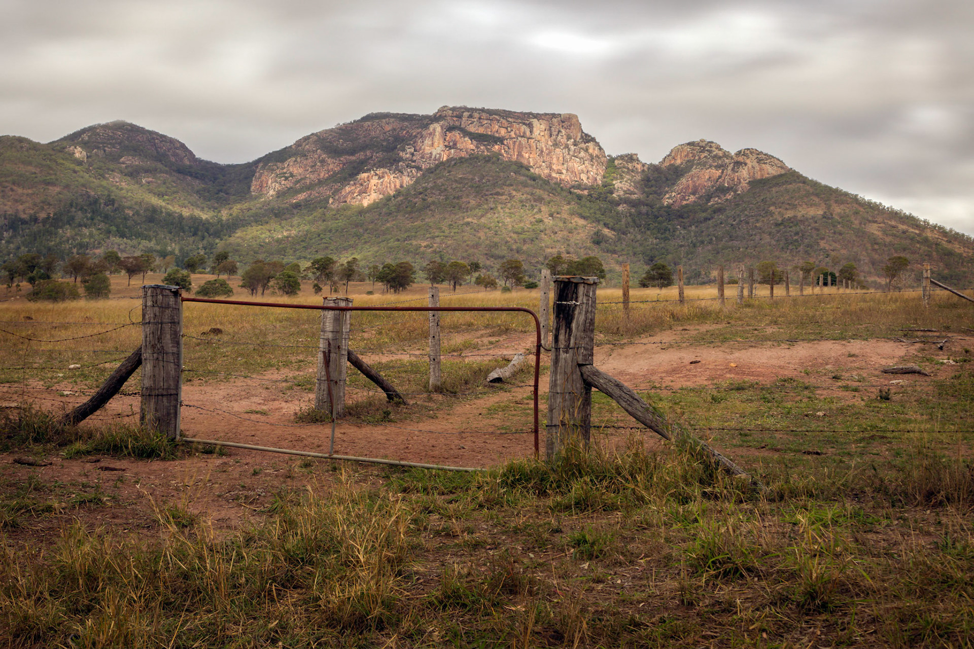 A view of Mount Walsh on a dull and rain showery morning