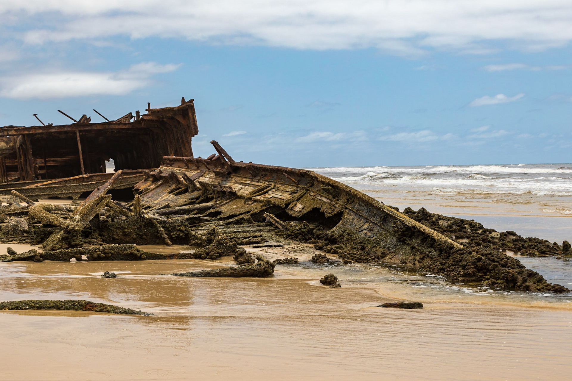 Remnants from the S.S. Maheno, wrecked on the beach in 1935.