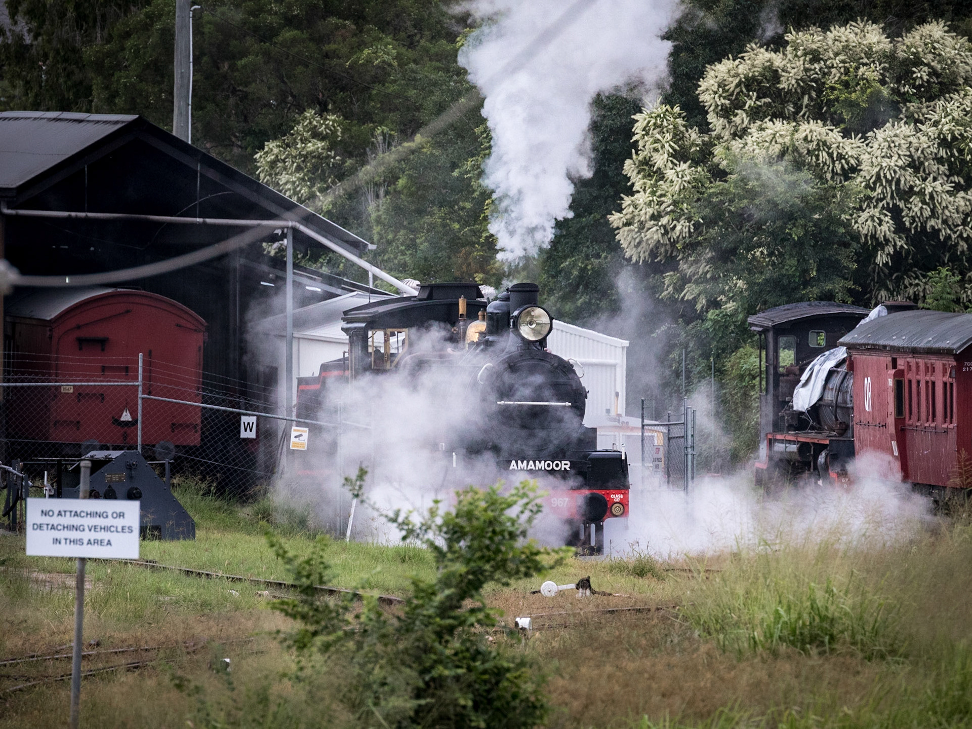 Reversing back to hitch up the train passenger cars.