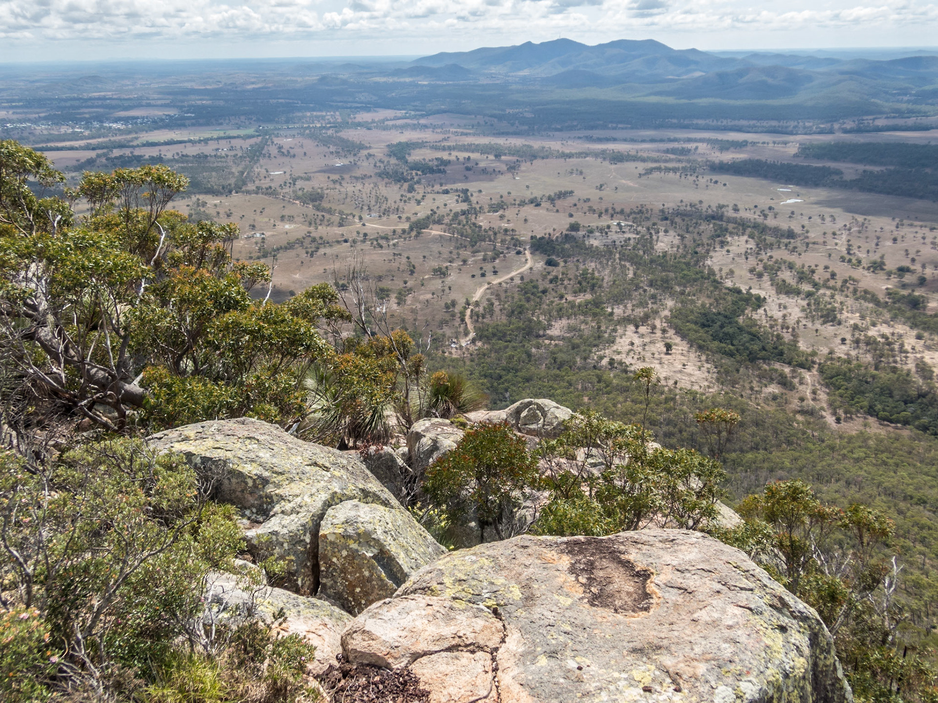 From the summit of Mount Walsh, a view of the road to the car park at the base of the mountain.