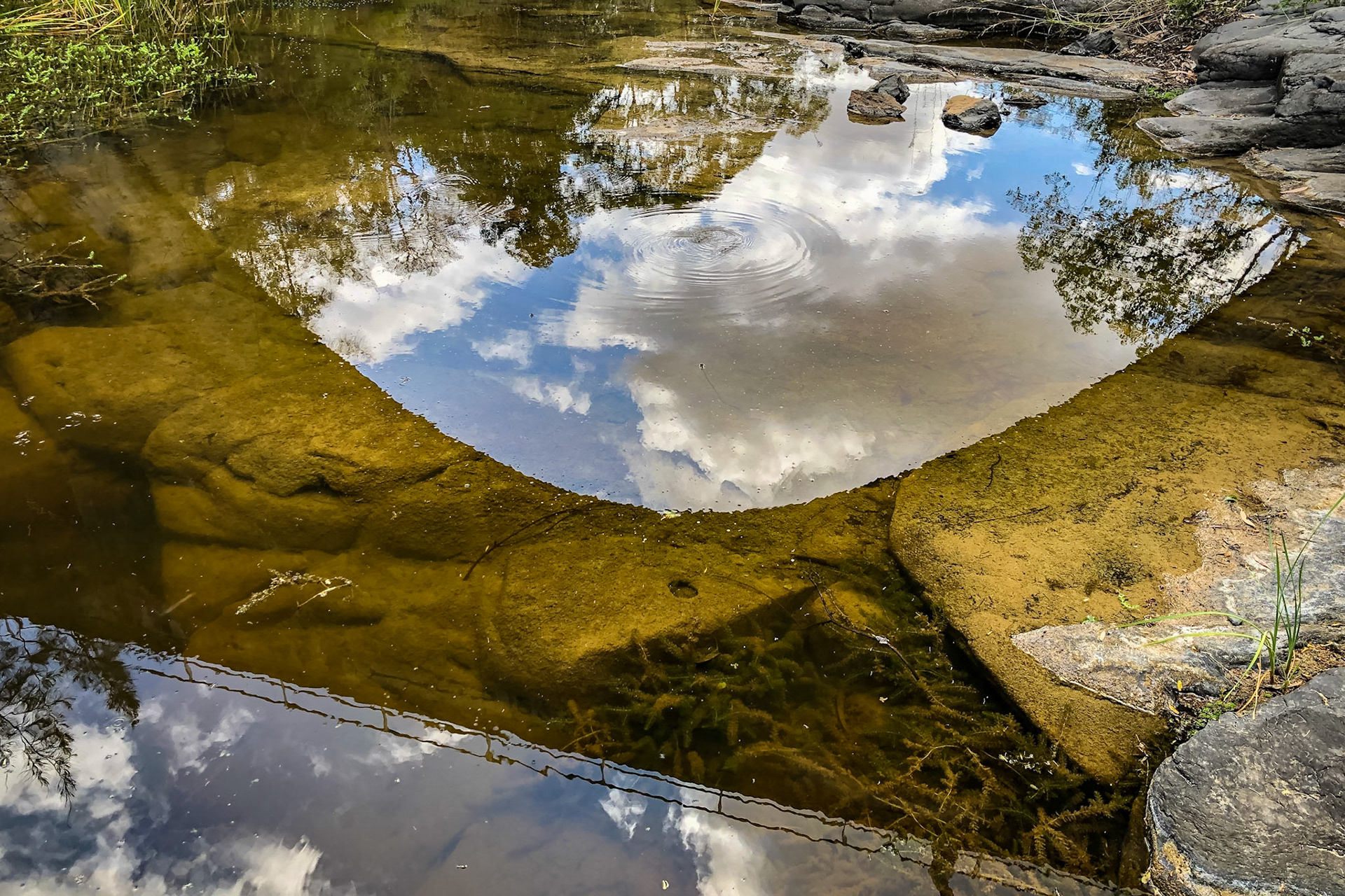 Reflection of Chowey Bridge in the water of Deep Creek