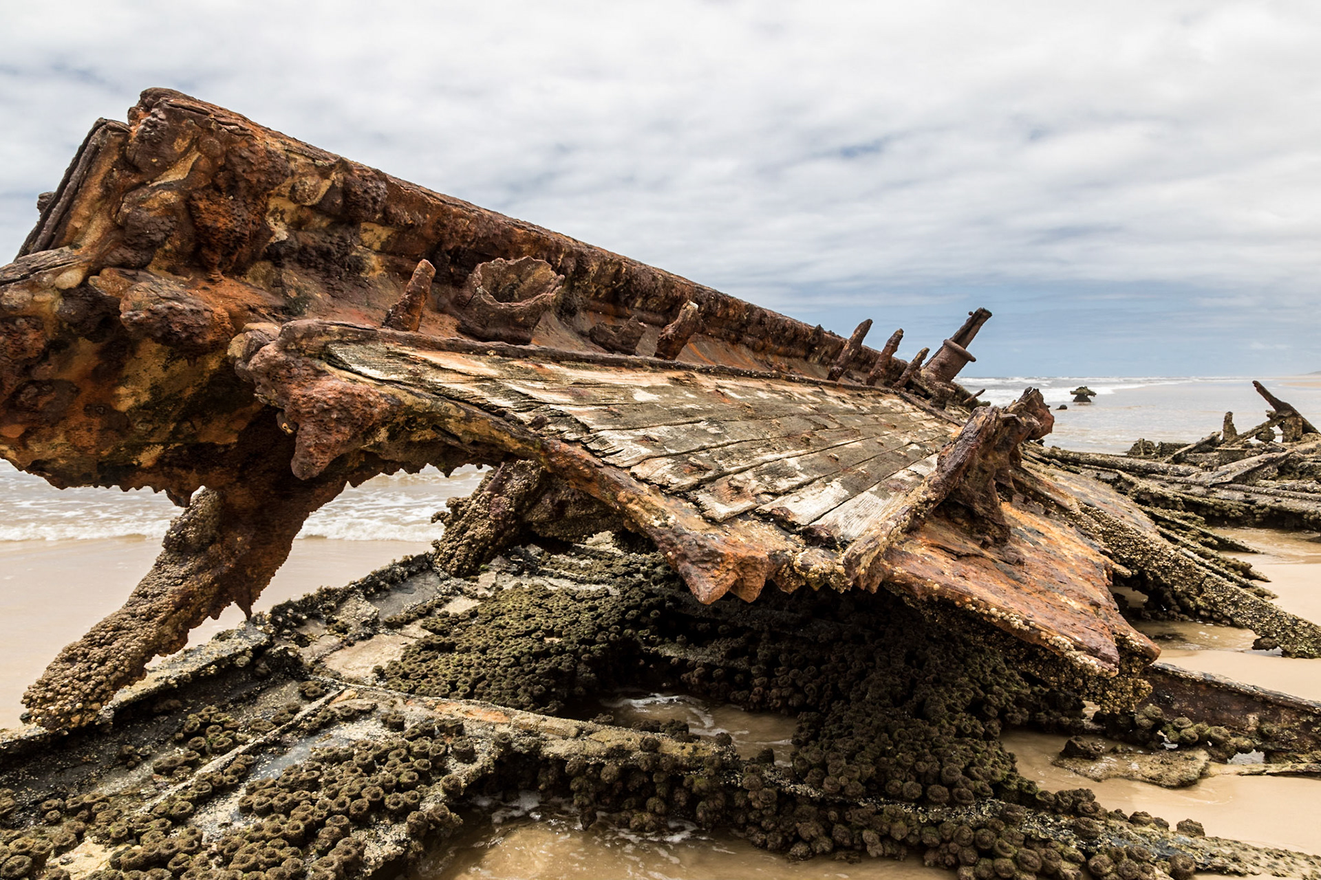 Remnants from the S.S. Maheno, wrecked on the beach in 1935.