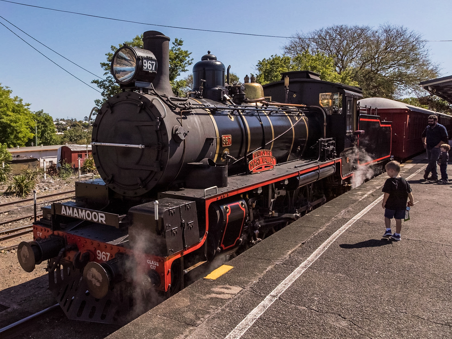 Preparing for departure from the Old Gympie Station. Queensland Railways C17 Class Locomotive. Number 967. "Spirit of the Mary Valley"