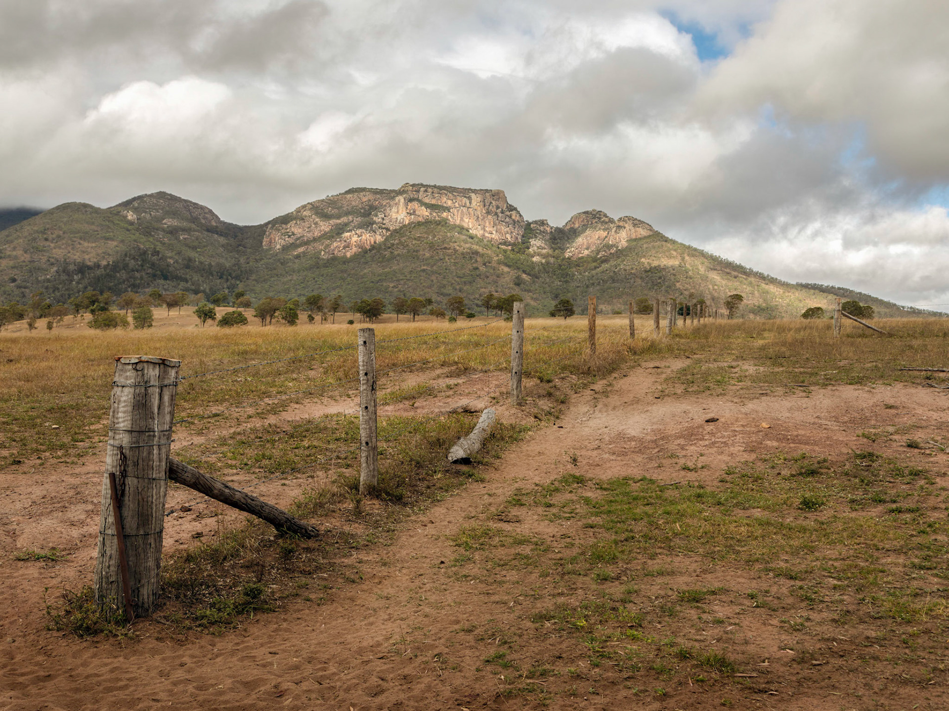 A view of Mount Walsh on a dull and rain showery morning