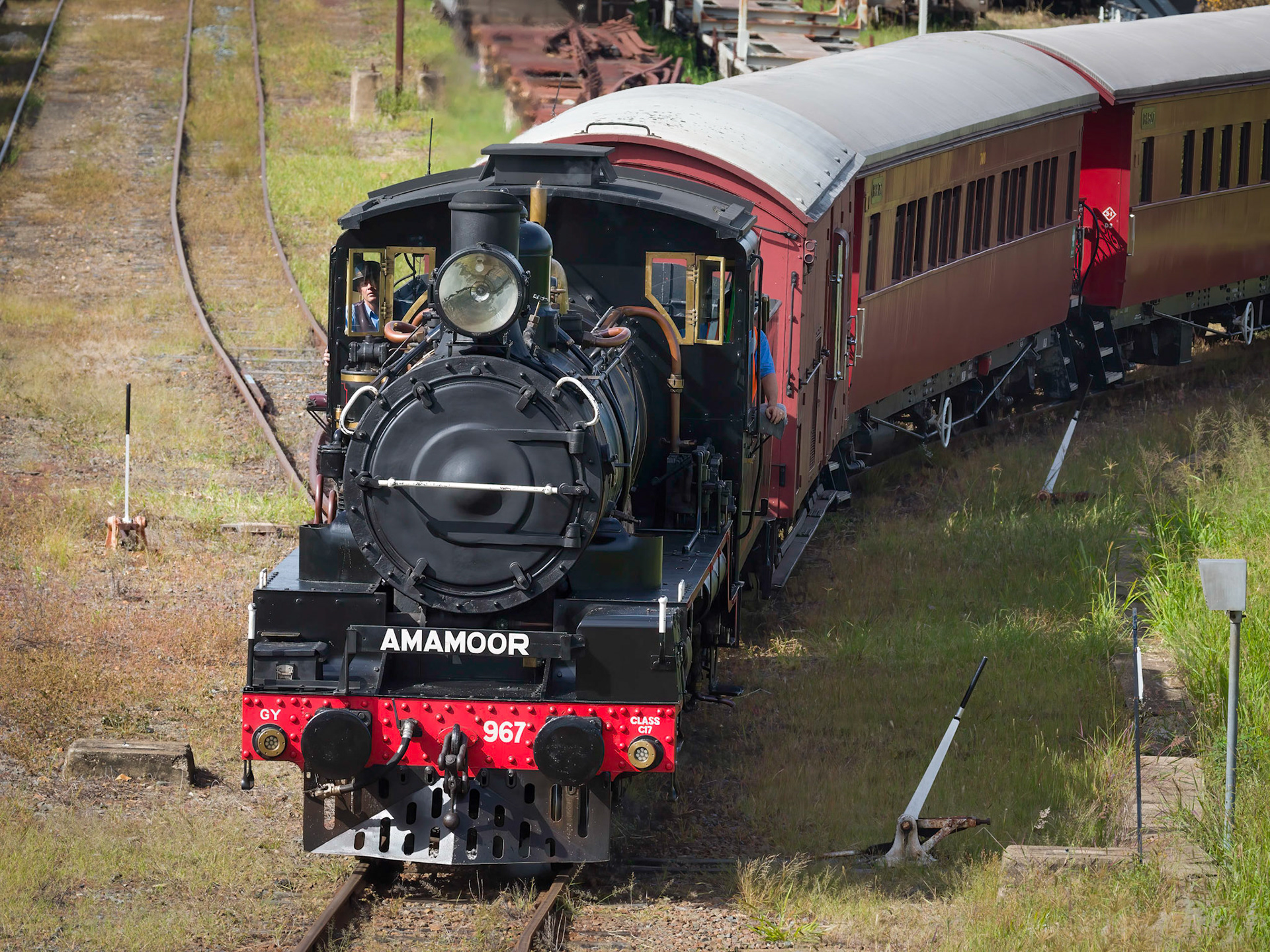 Out from the shed, heading up to join the main line