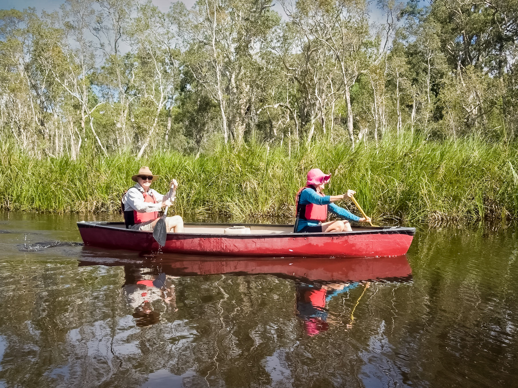 Neville & Rae canoeing through the Noosa Everglades