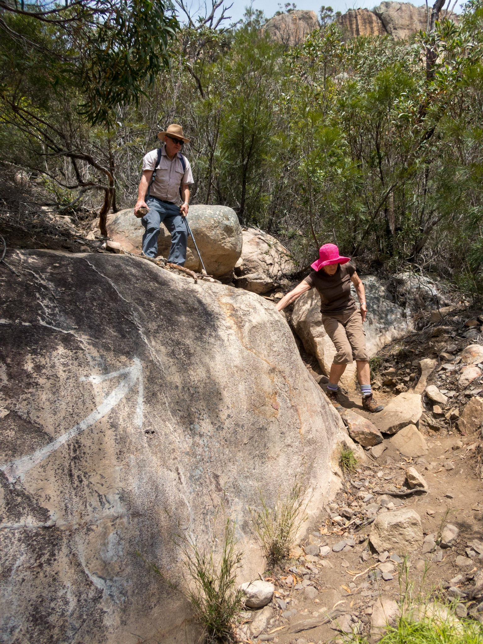 Neville and Rae making their way down the mountain