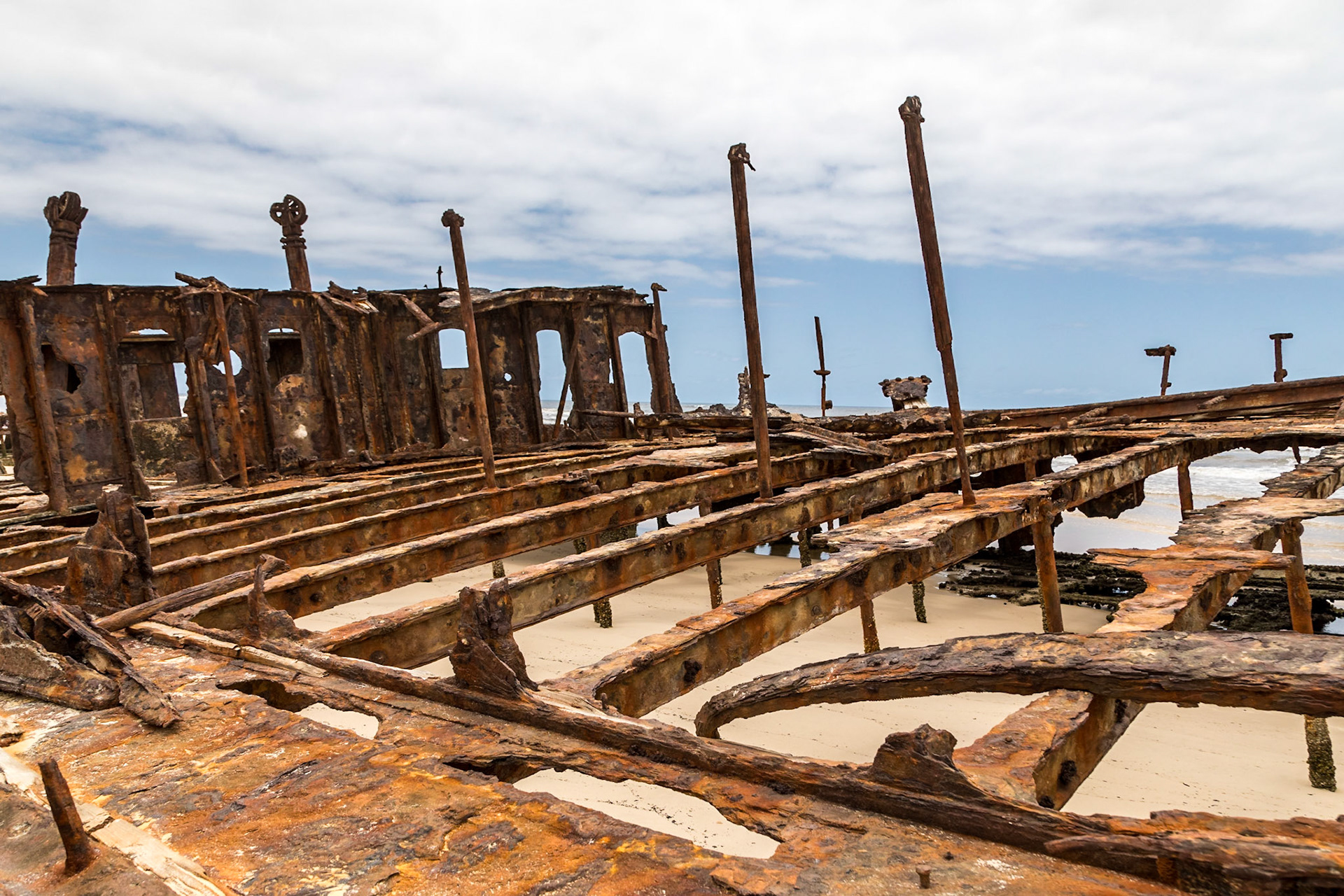 Remnants from the S.S. Maheno, wrecked on the beach in 1935.