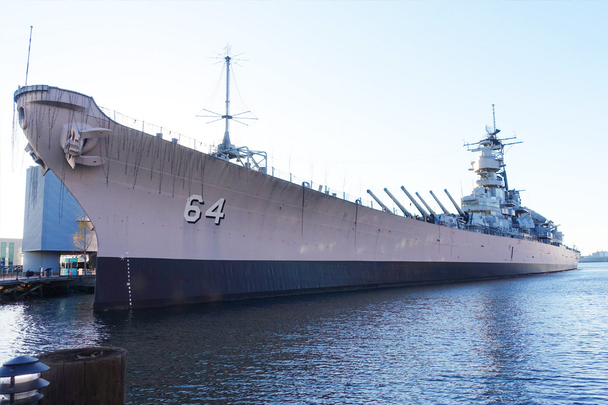 Battleship Wisconsin • Norfolk, VA - decorated with Chirstmas lights