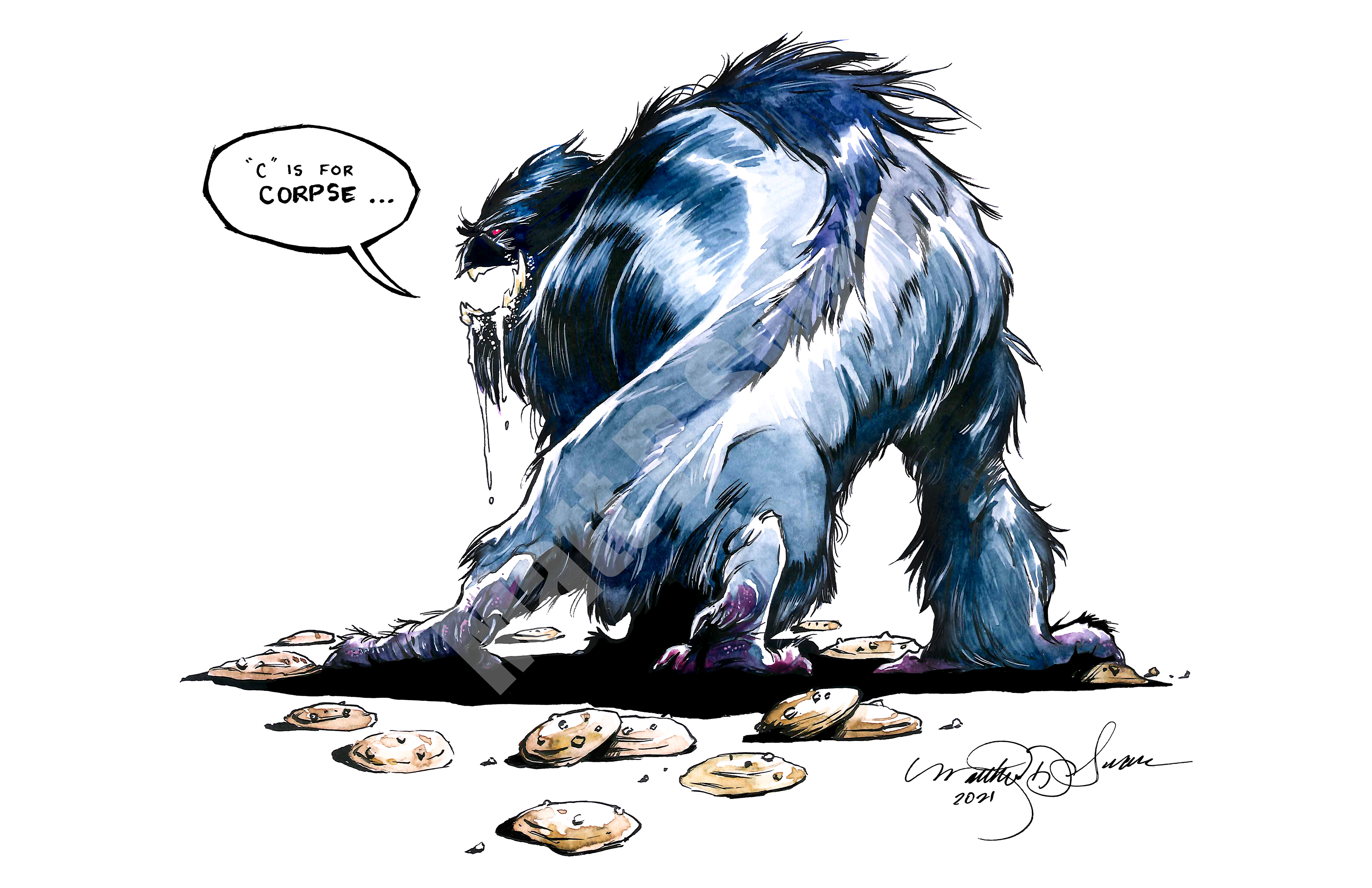 Cookie Monster-Ink/Watercolor