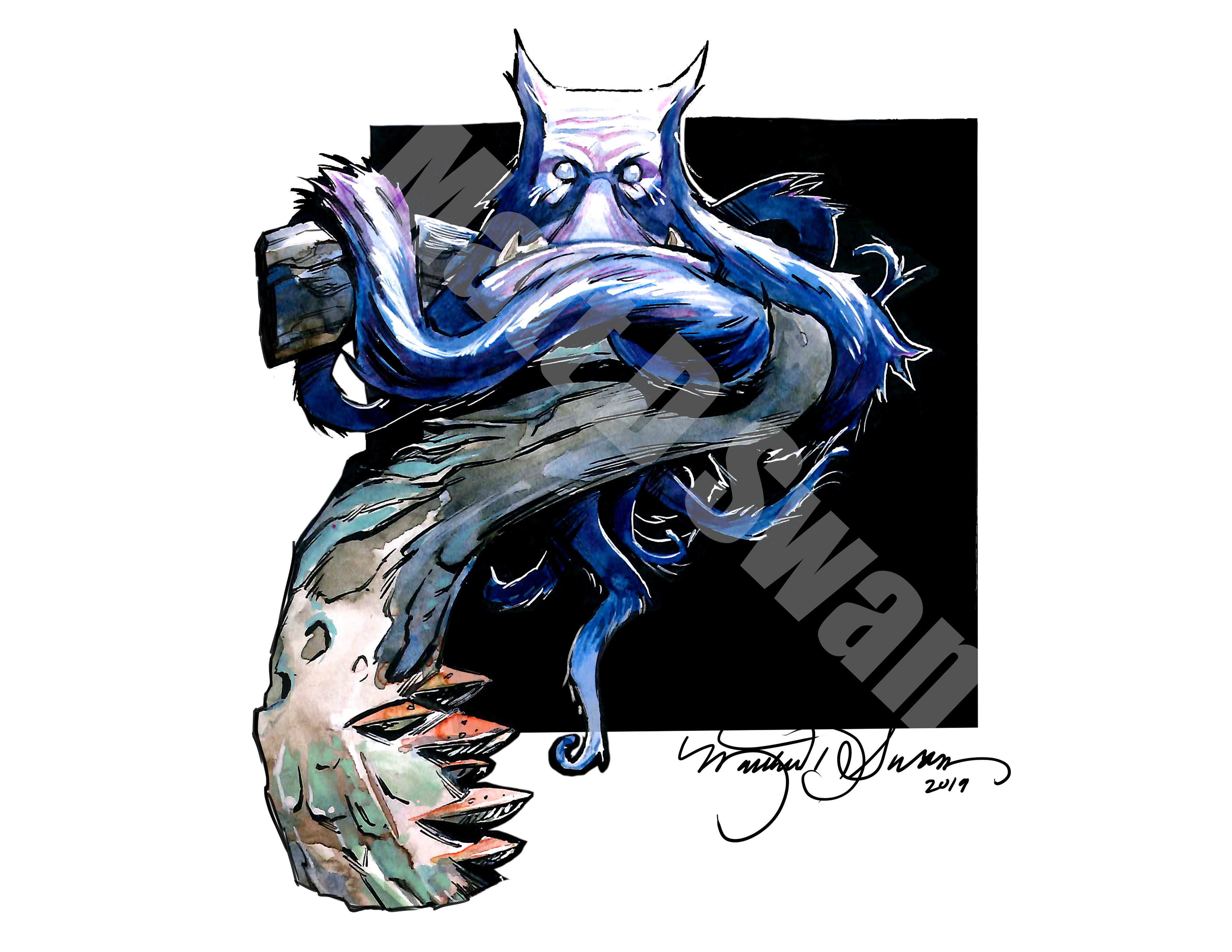 Blue Yup Yup-Ink/Watercolor/Colored Pencil