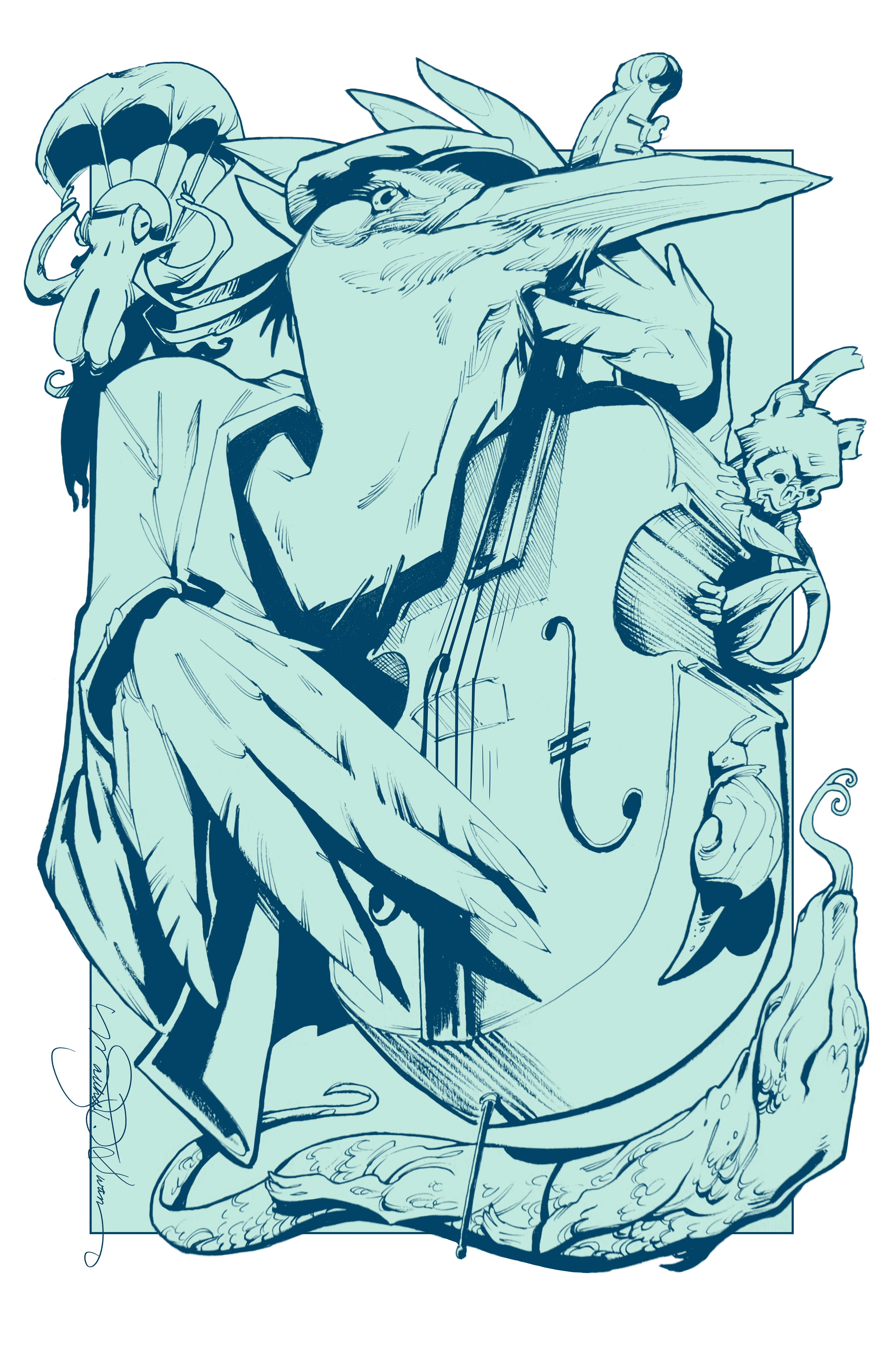 Double Bass Crane-Ink/Digital Toning