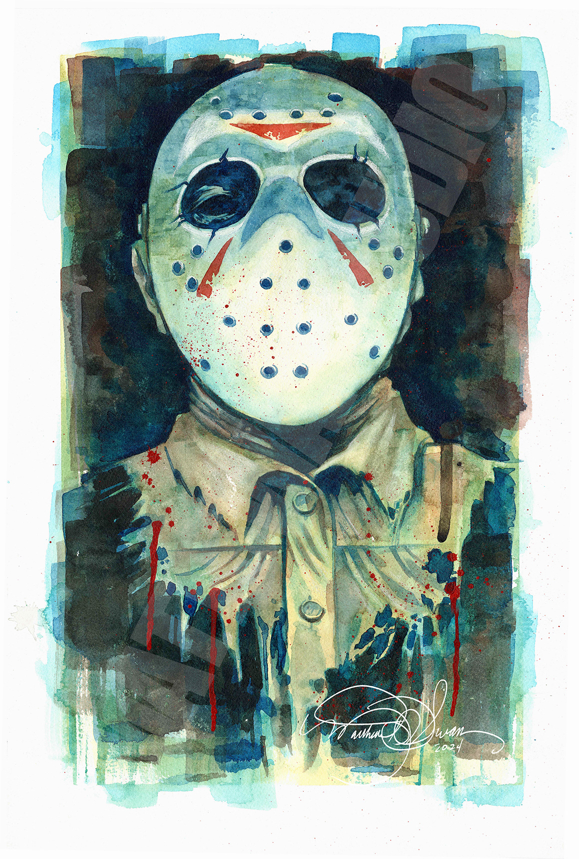 Jason Voorhees-Watercolor/Chalk Pencil
