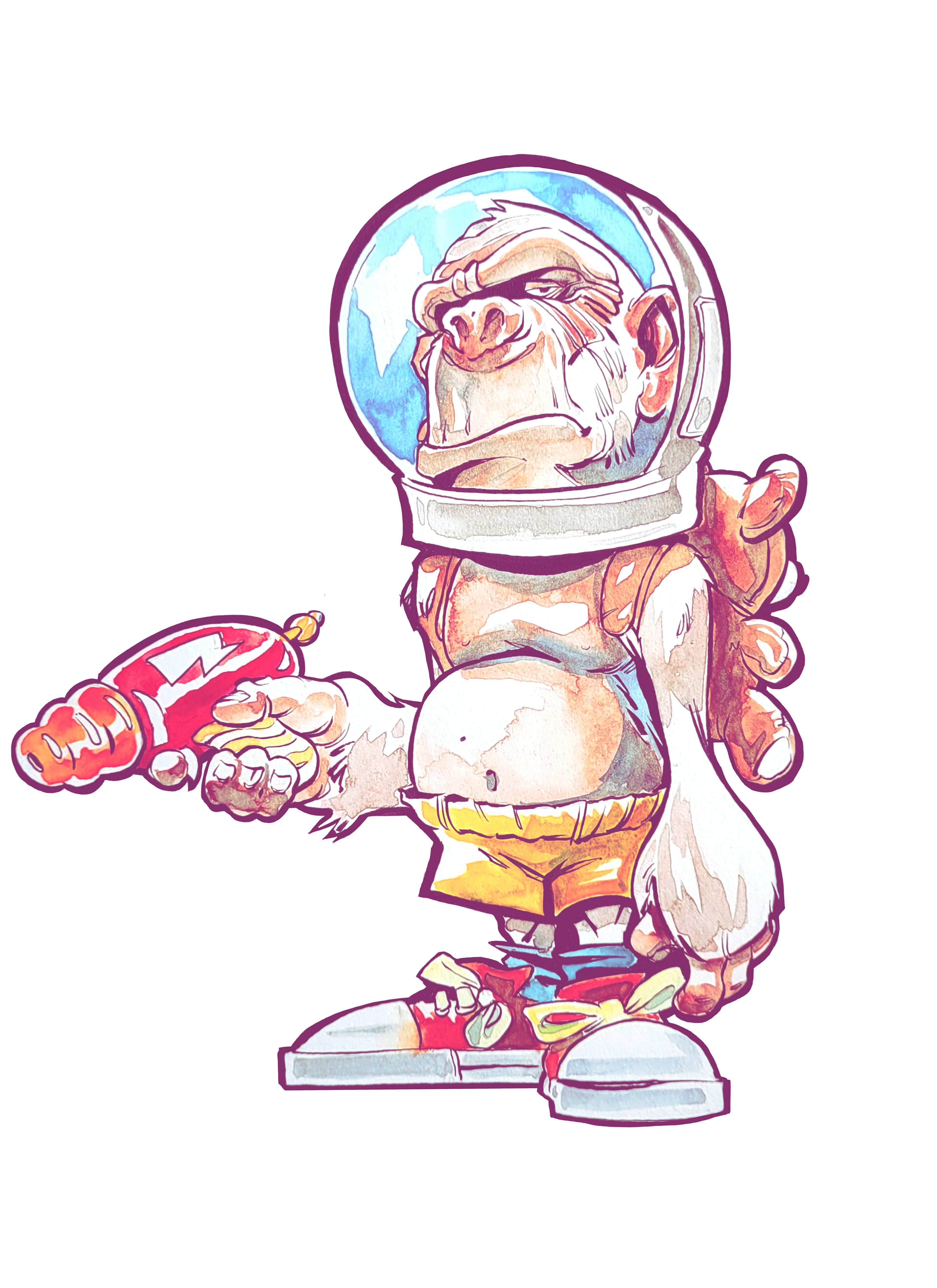 Space Monkey-Ink/Watercolor/Digital