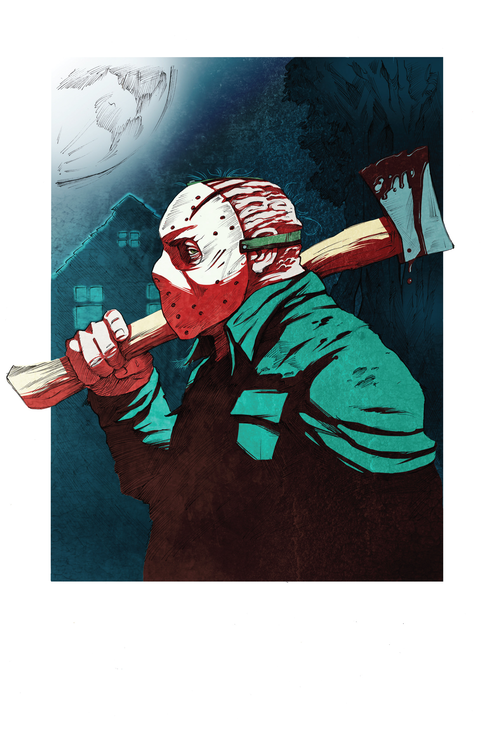 Jason Voorhees (Fan Art)-Ink/Digital Color