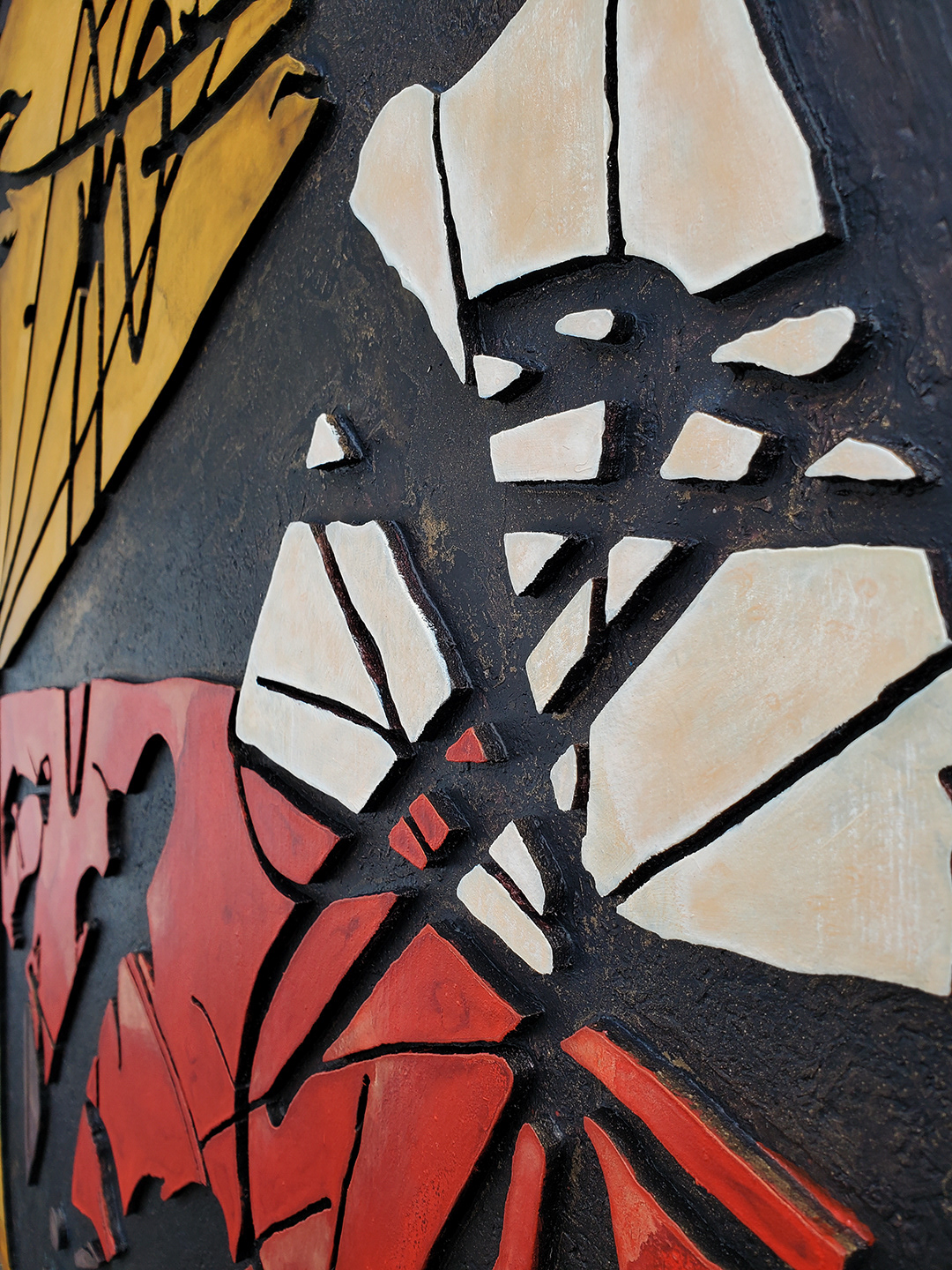 Acrylique, teinture sur bois sculpté / Acrylic, stain on sculpted wood / 42" x 42" x 0.75" / 2024