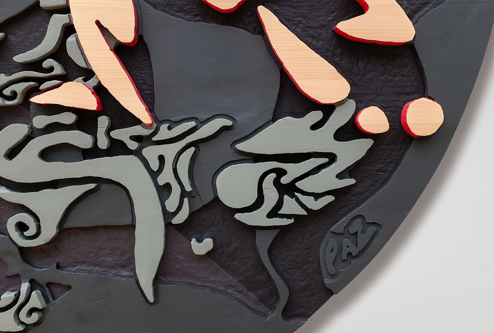 Art: Acrylique sur bois sculpté (pin) / Acrylic on sculpted wood (pine), 48" x 48" x 1.5"