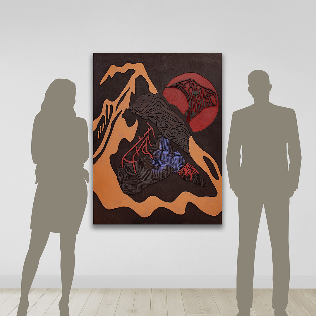 SOLARIS 3 | Acrylique, teinture sur bois sculpté / Acrylic, stain on sculpted wood | 48" x 36" | 2025